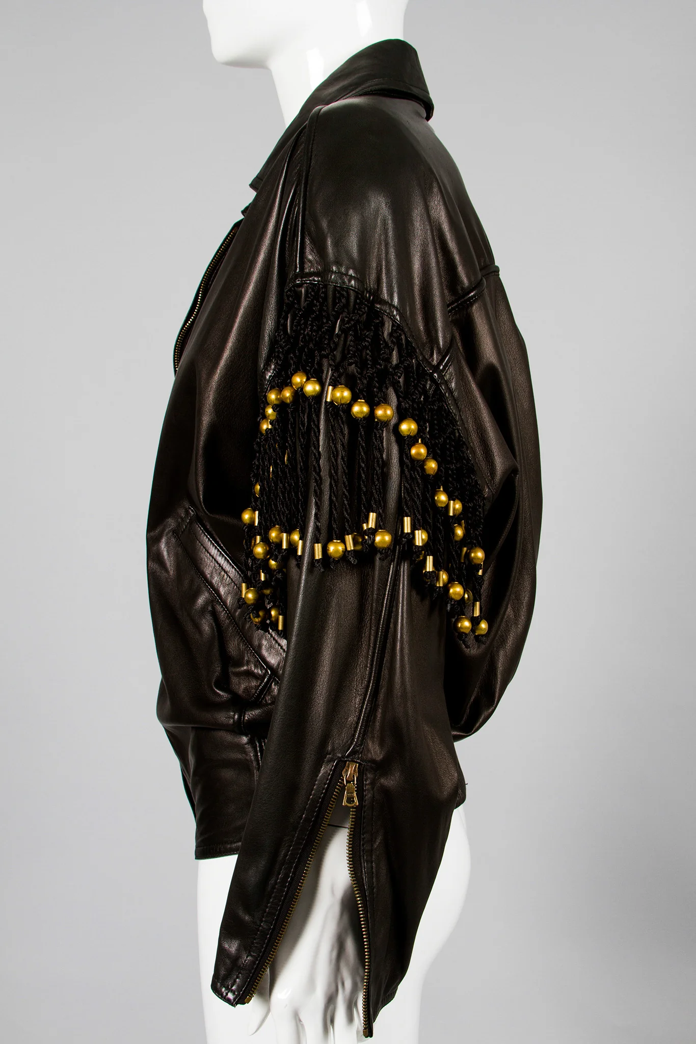 Leather Macrame Bomber Jacket - Image 7