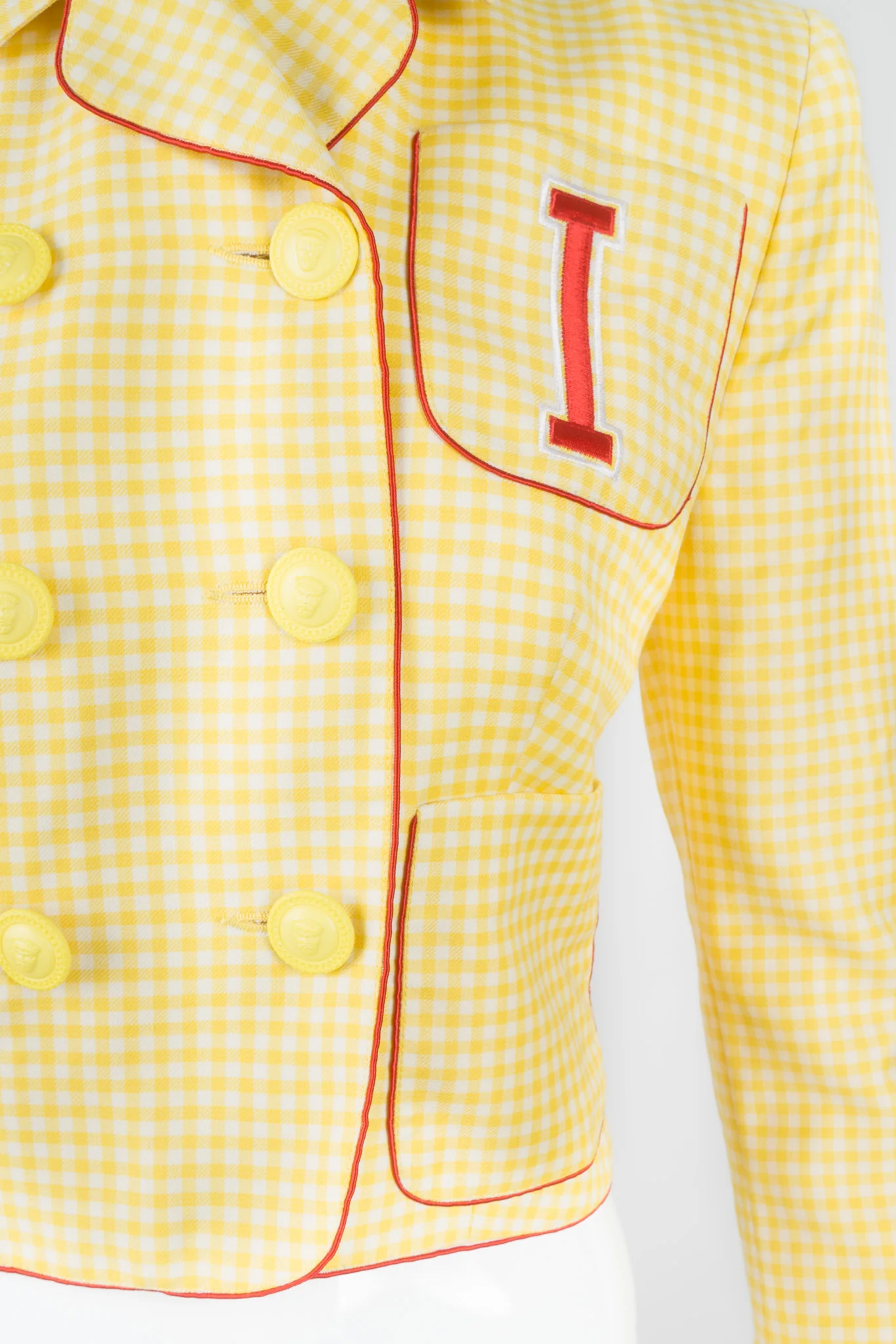 Gingham Double Breasted Letter Jacket - Image 7