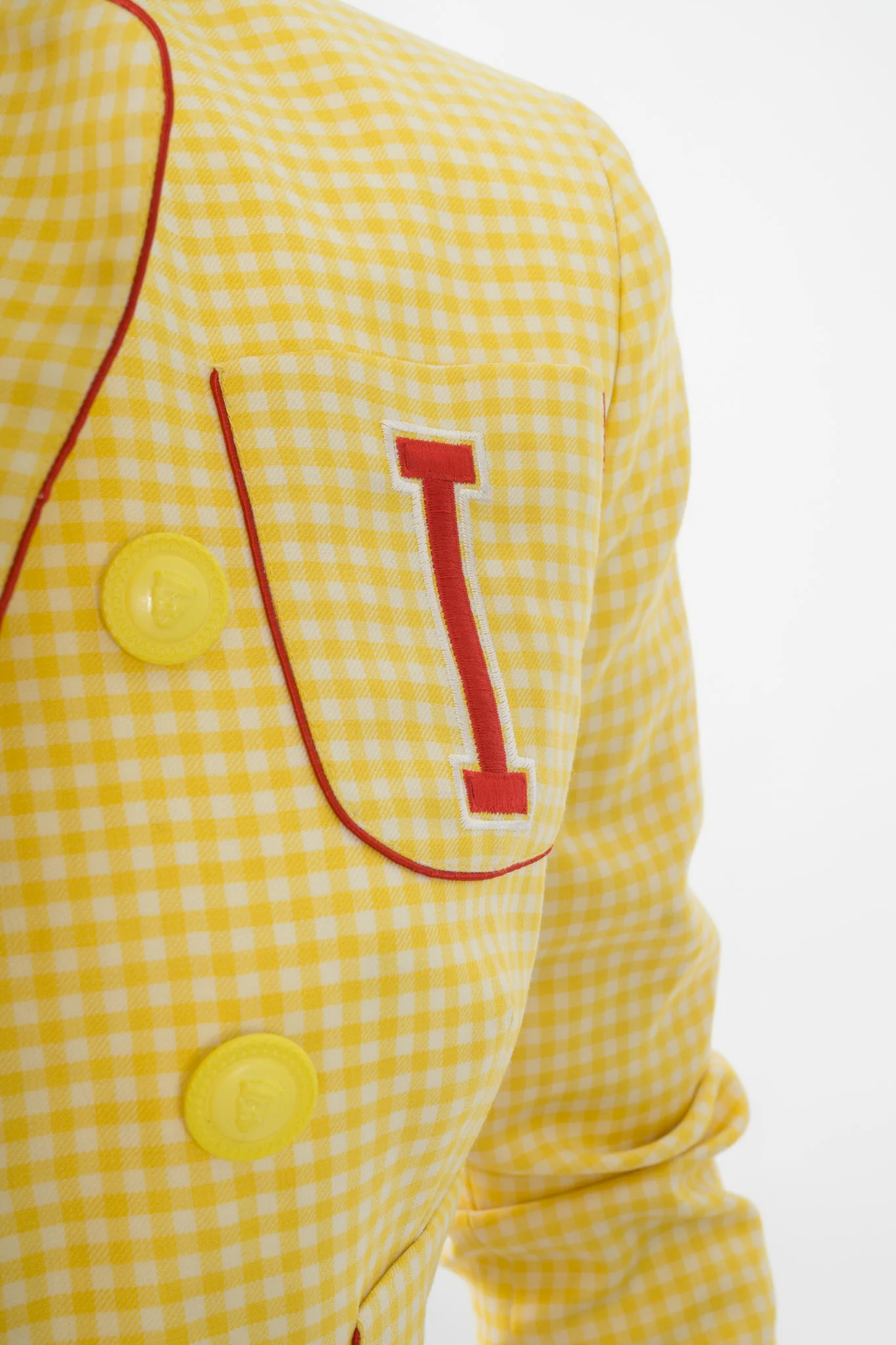 Gingham Double Breasted Letter Jacket - Image 9