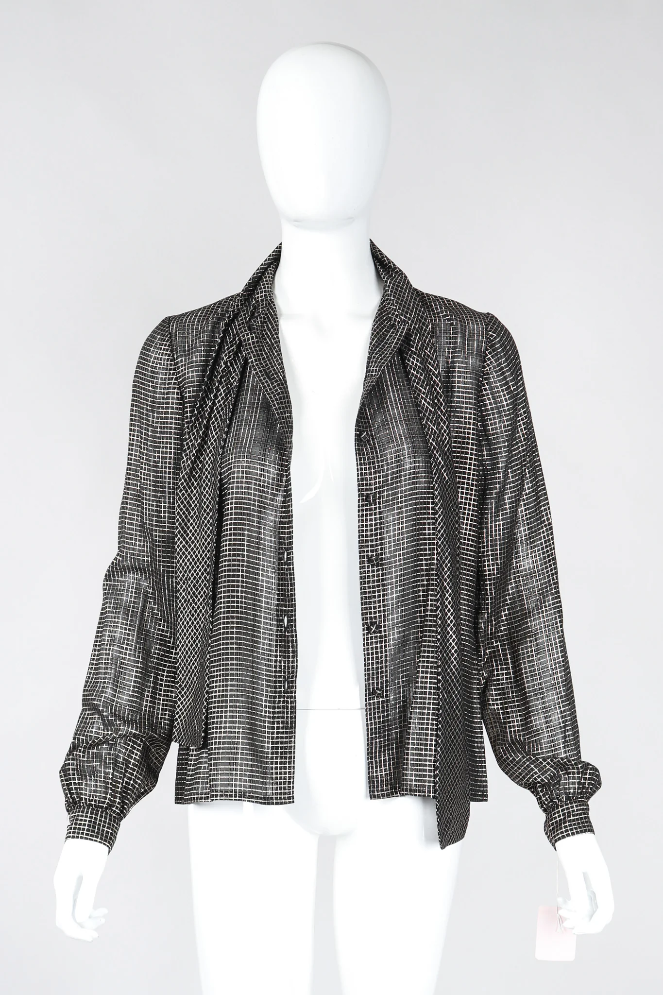 Gold Graph Check Bow Blouse - Image 10