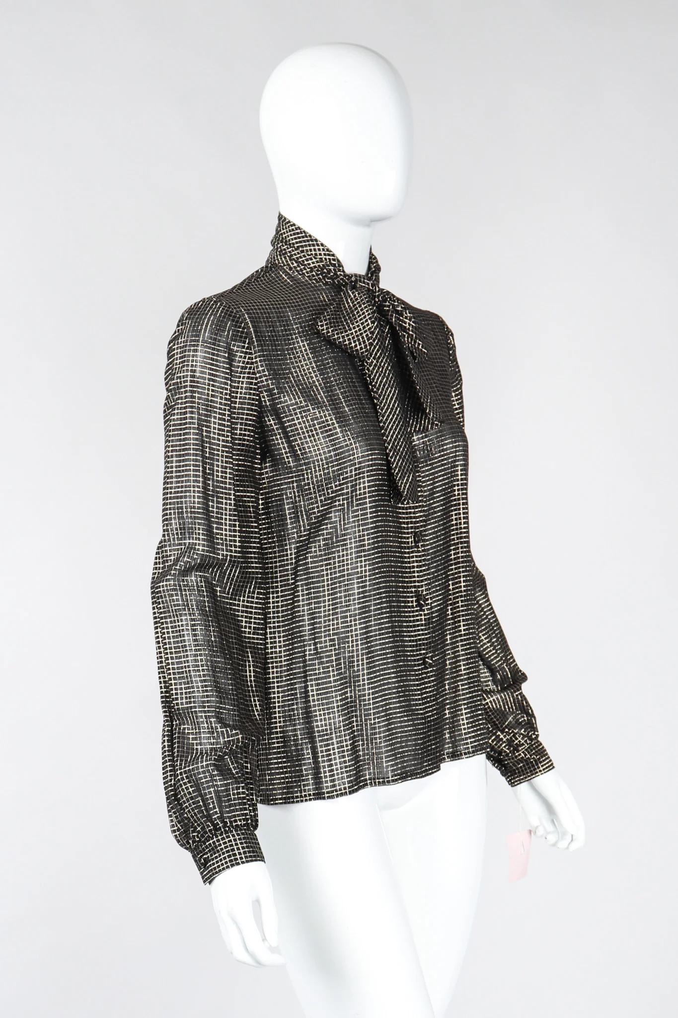 Gold Graph Check Bow Blouse - Image 2