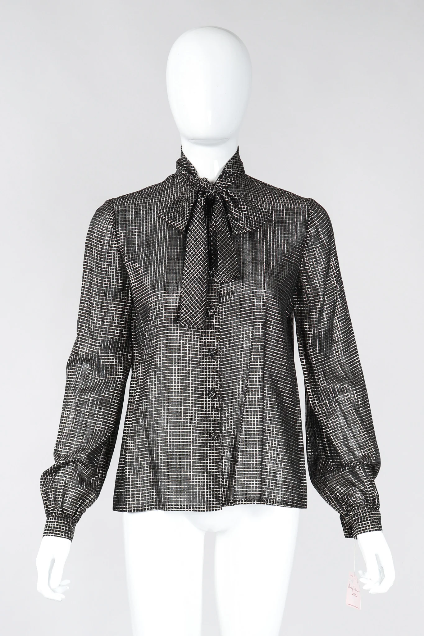 Gold Graph Check Bow Blouse - Image 3