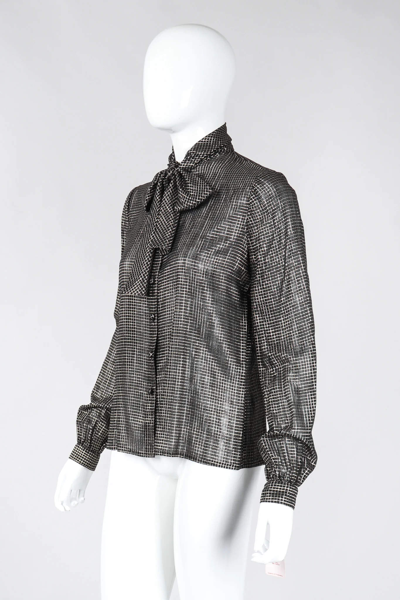 Gold Graph Check Bow Blouse - Image 4