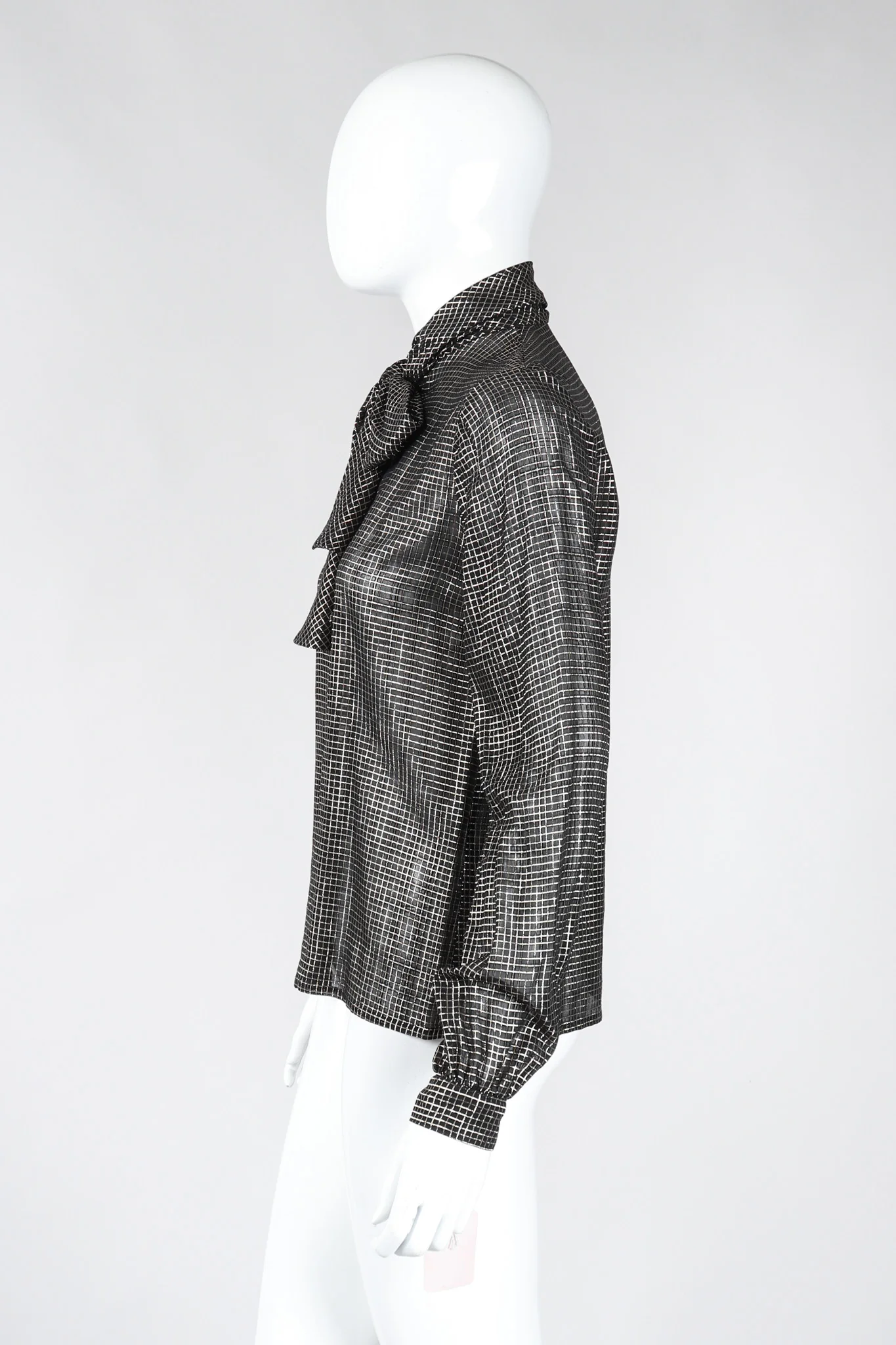 Gold Graph Check Bow Blouse - Image 5