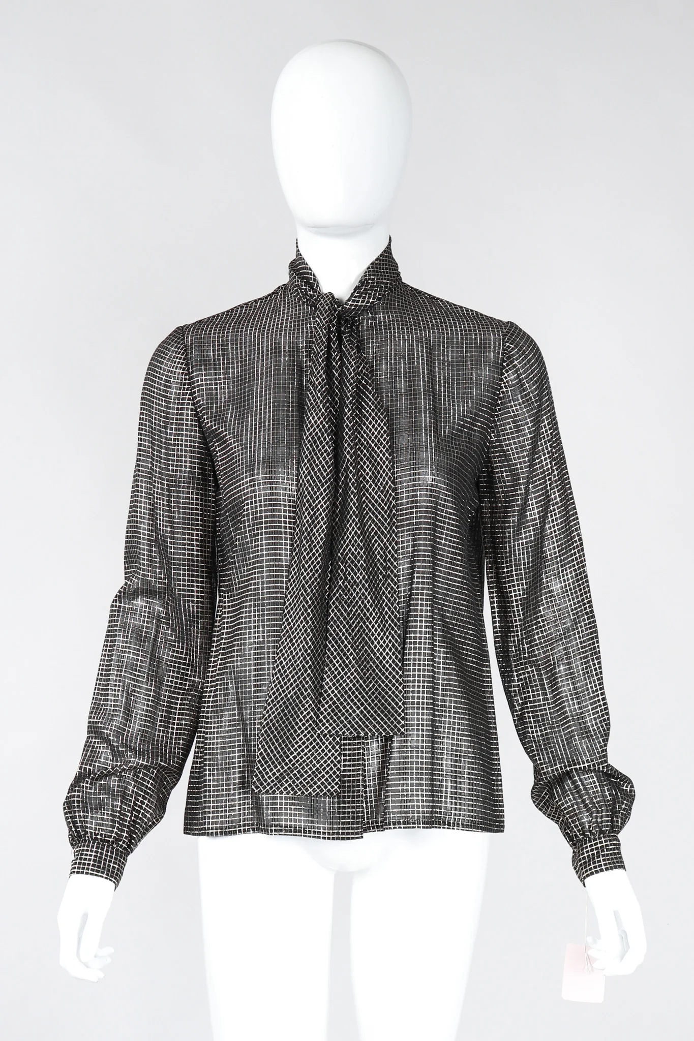 Gold Graph Check Bow Blouse - Image 8