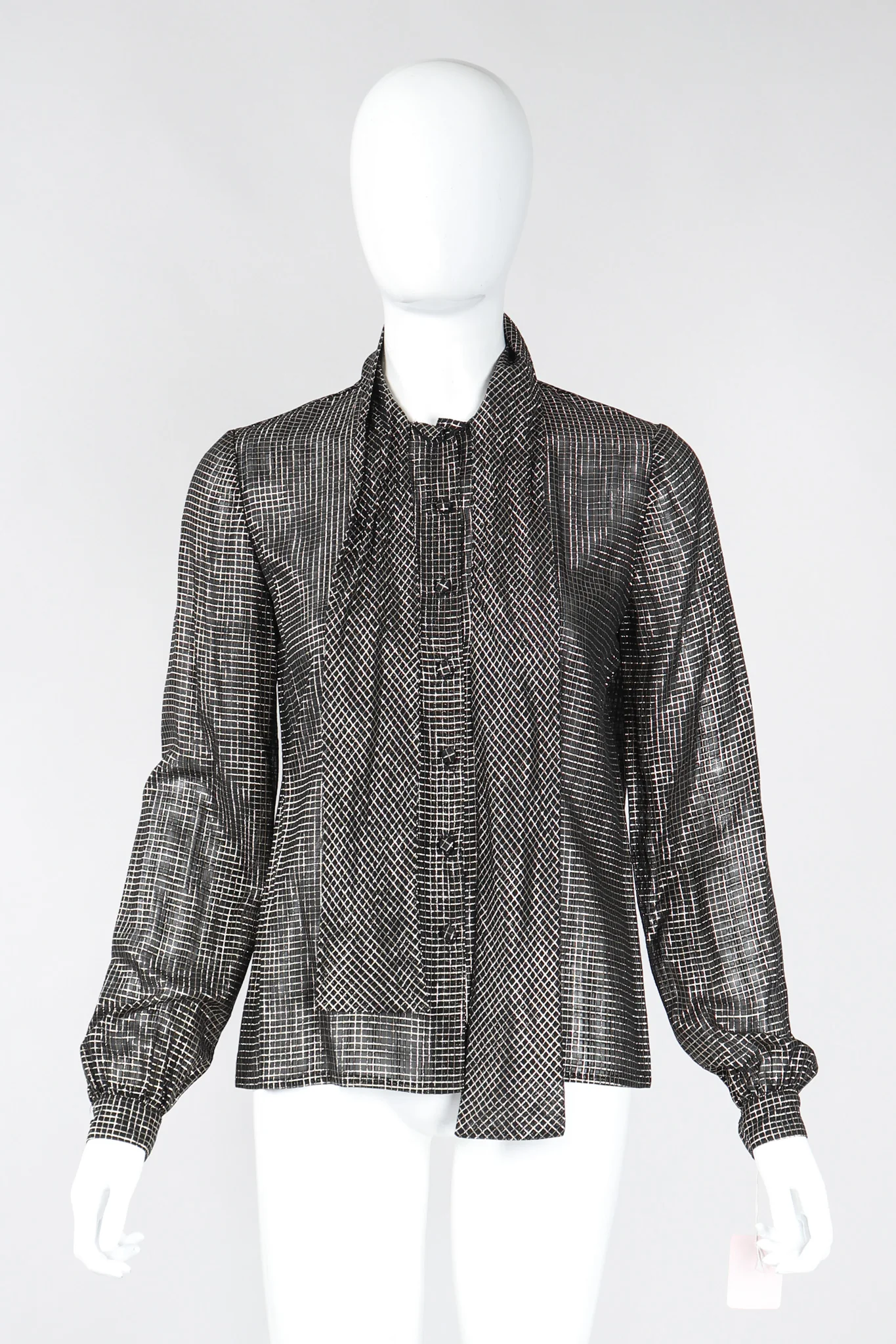 Gold Graph Check Bow Blouse - Image 9