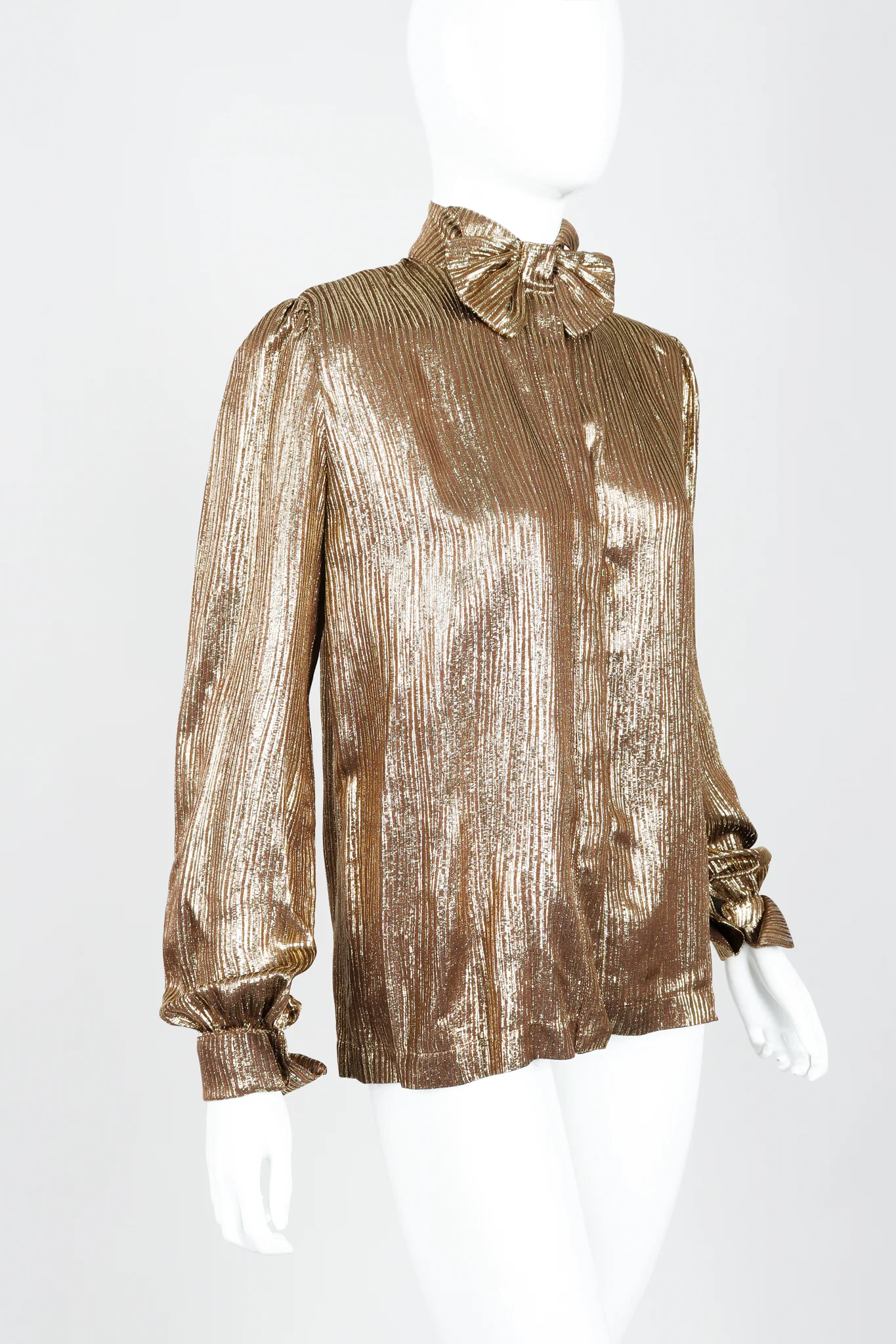 Gold Lamé Bow Tie Blouse - Image 3