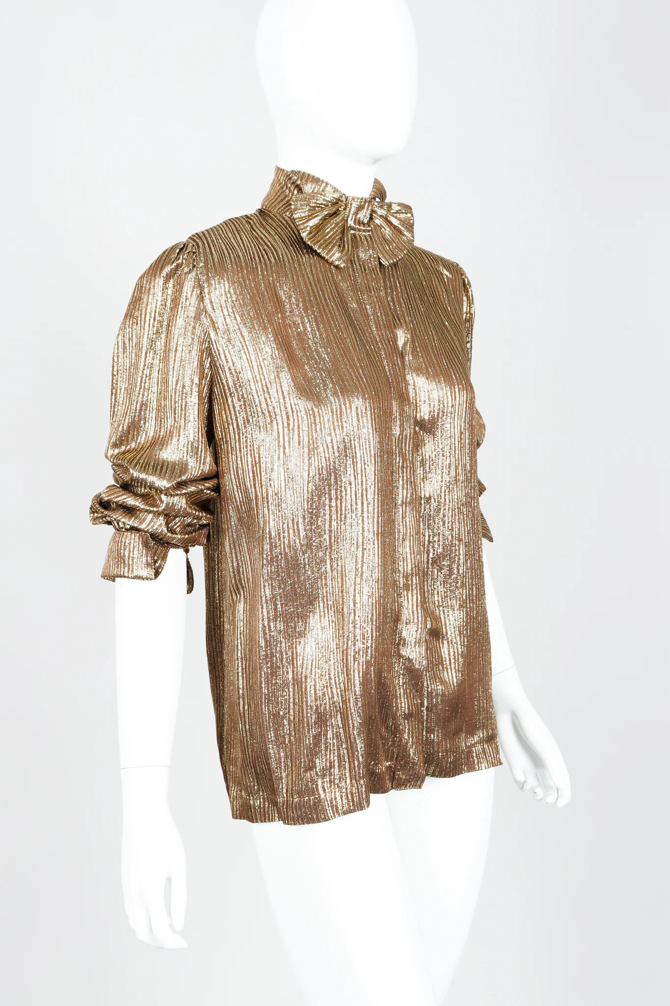 Gold Lamé Bow Tie Blouse - Image 4