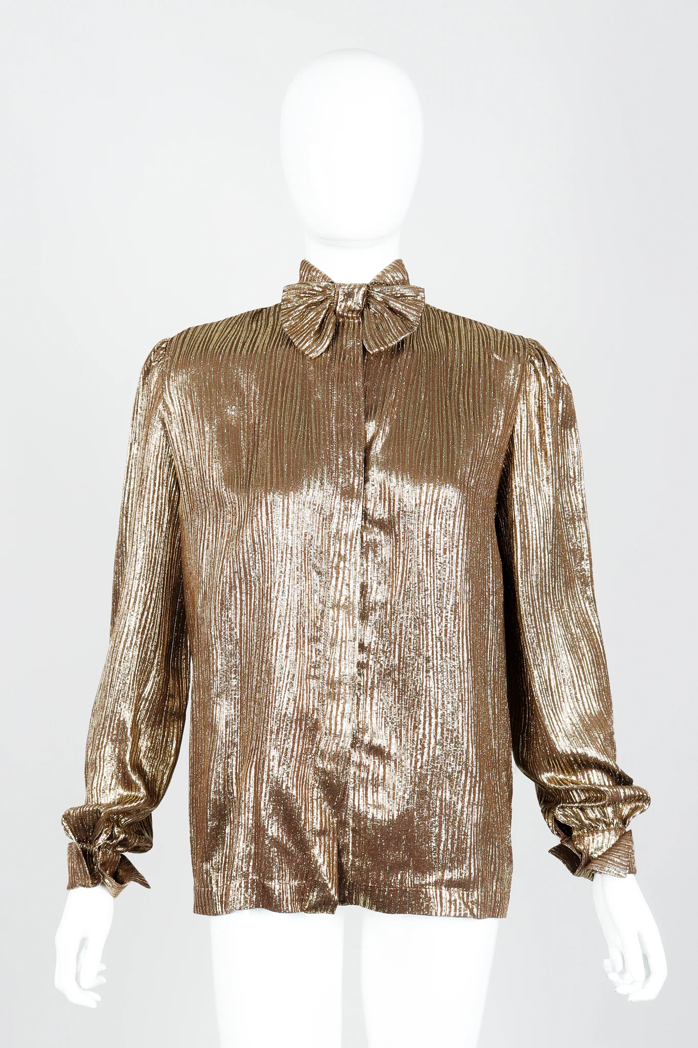 Gold Lamé Bow Tie Blouse - Image 5