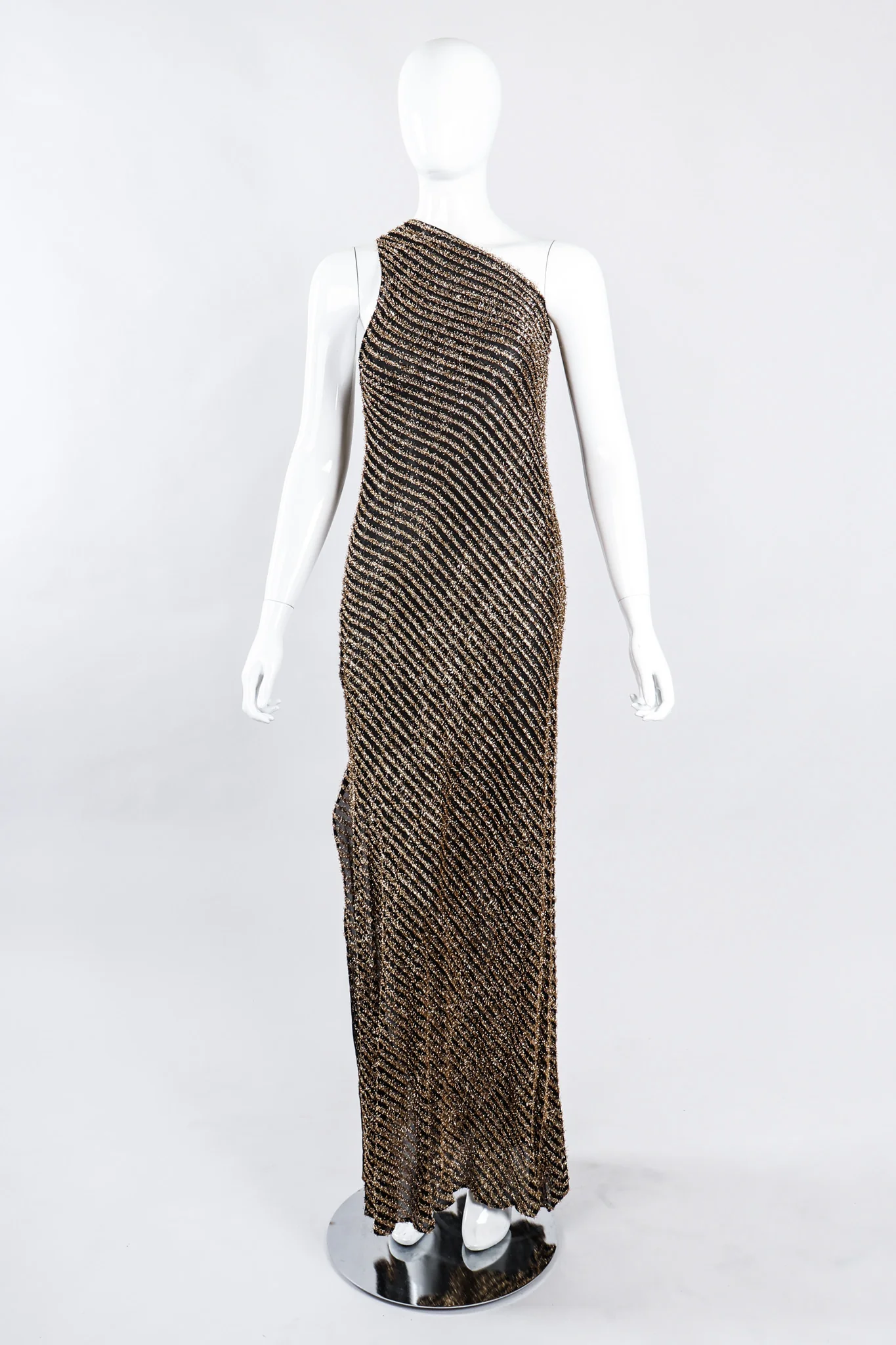 Gold Lamé One-Shoulder Gown - Image 3