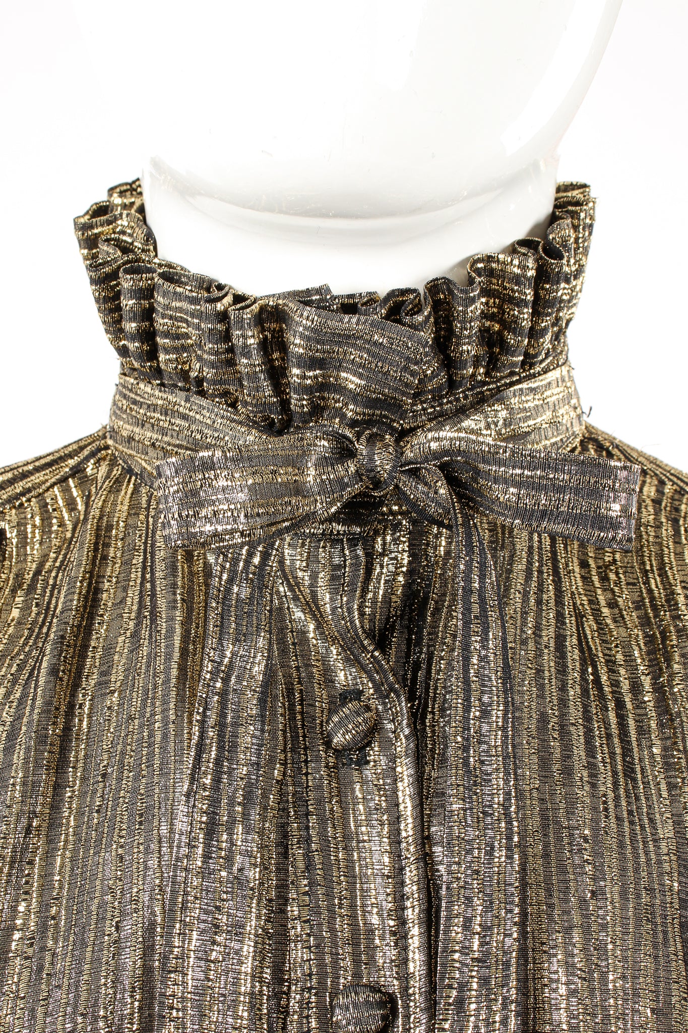Gold Lamé Ruffle Tie Neck Blouse - Image 6