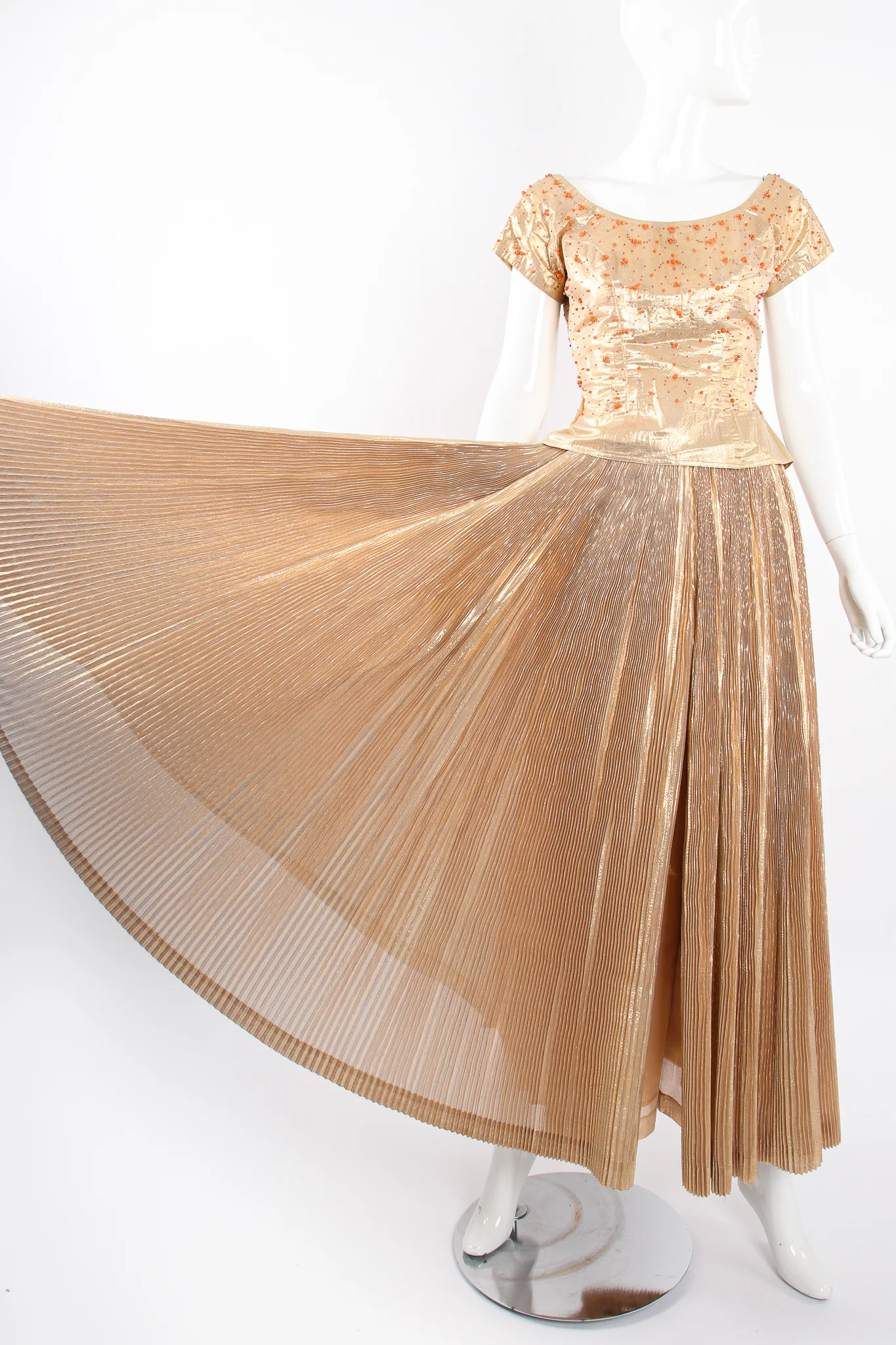 Gold Lamé Top & Pleated Palazzo Pant Set - Image 2