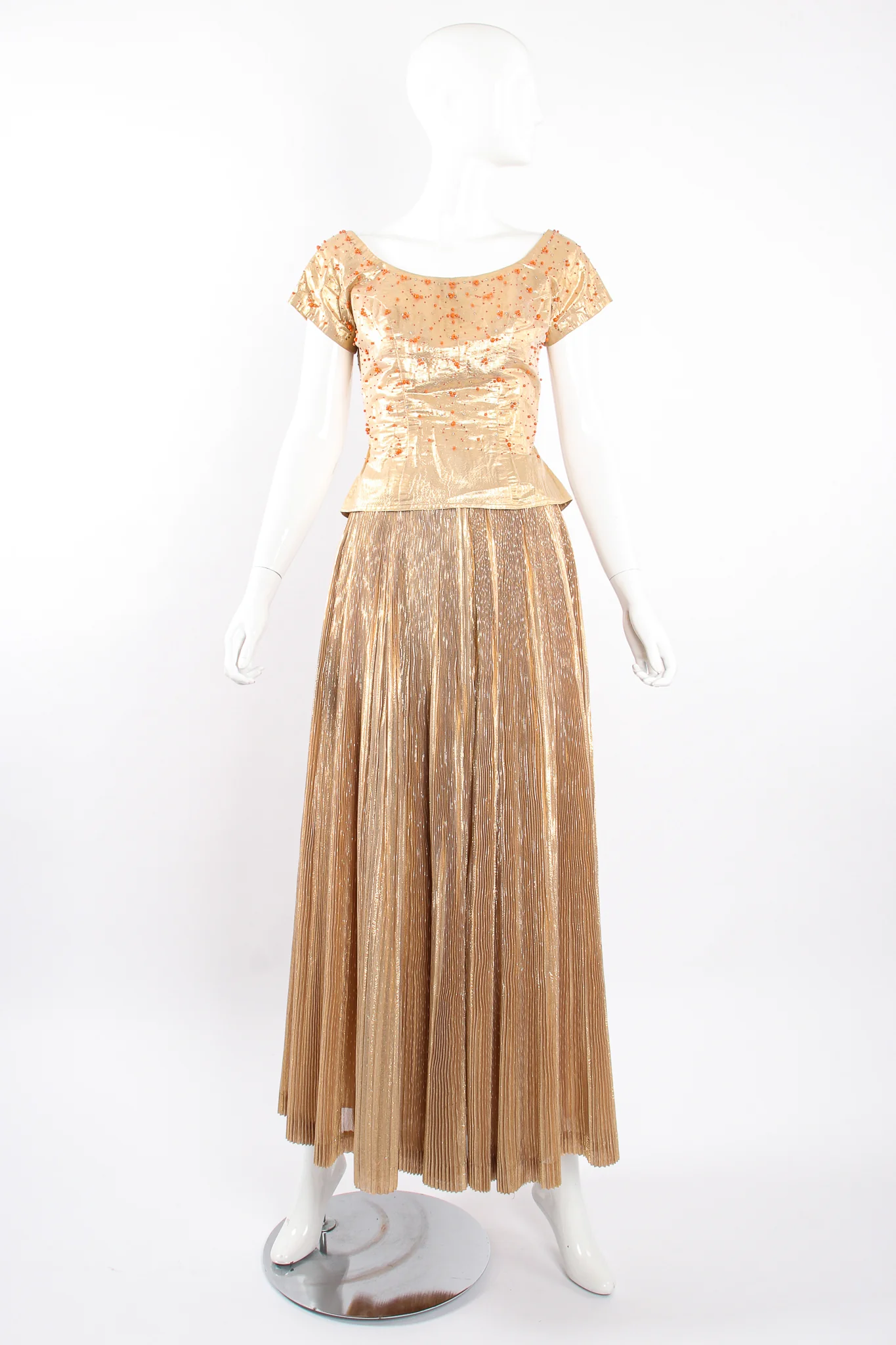 Gold Lamé Top & Pleated Palazzo Pant Set - Image 9