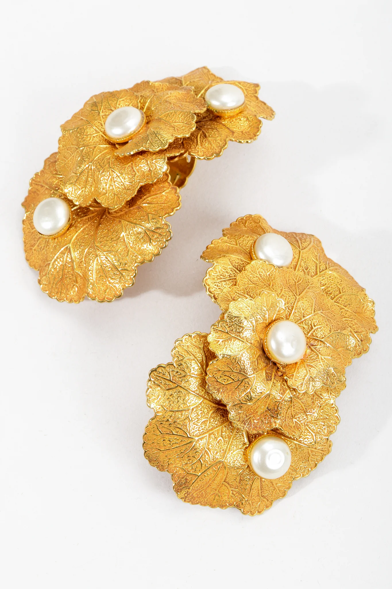 Gold Leaf Cluster Pearl Earrings - Image 3