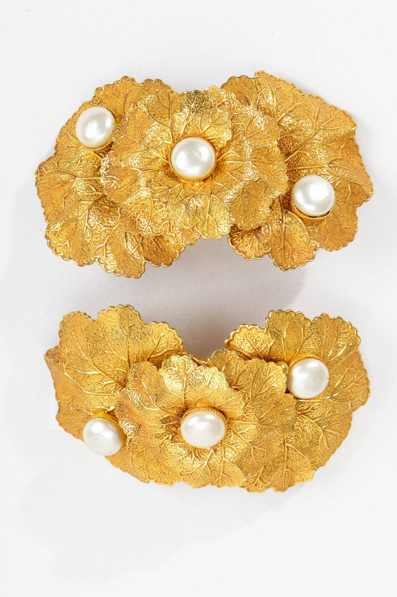 Gold Leaf Cluster Pearl Earrings - Image 4