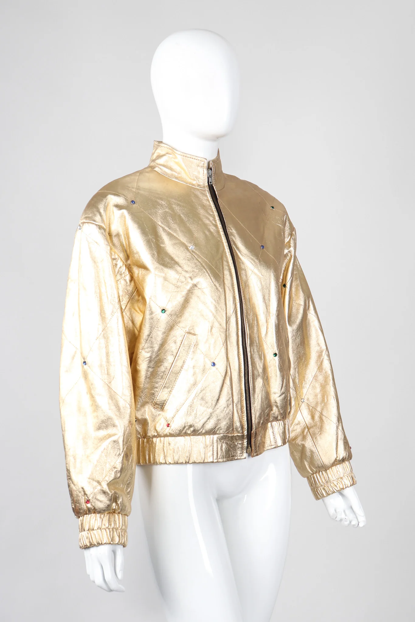 Gold Leather Bomber Jacket - Image 3