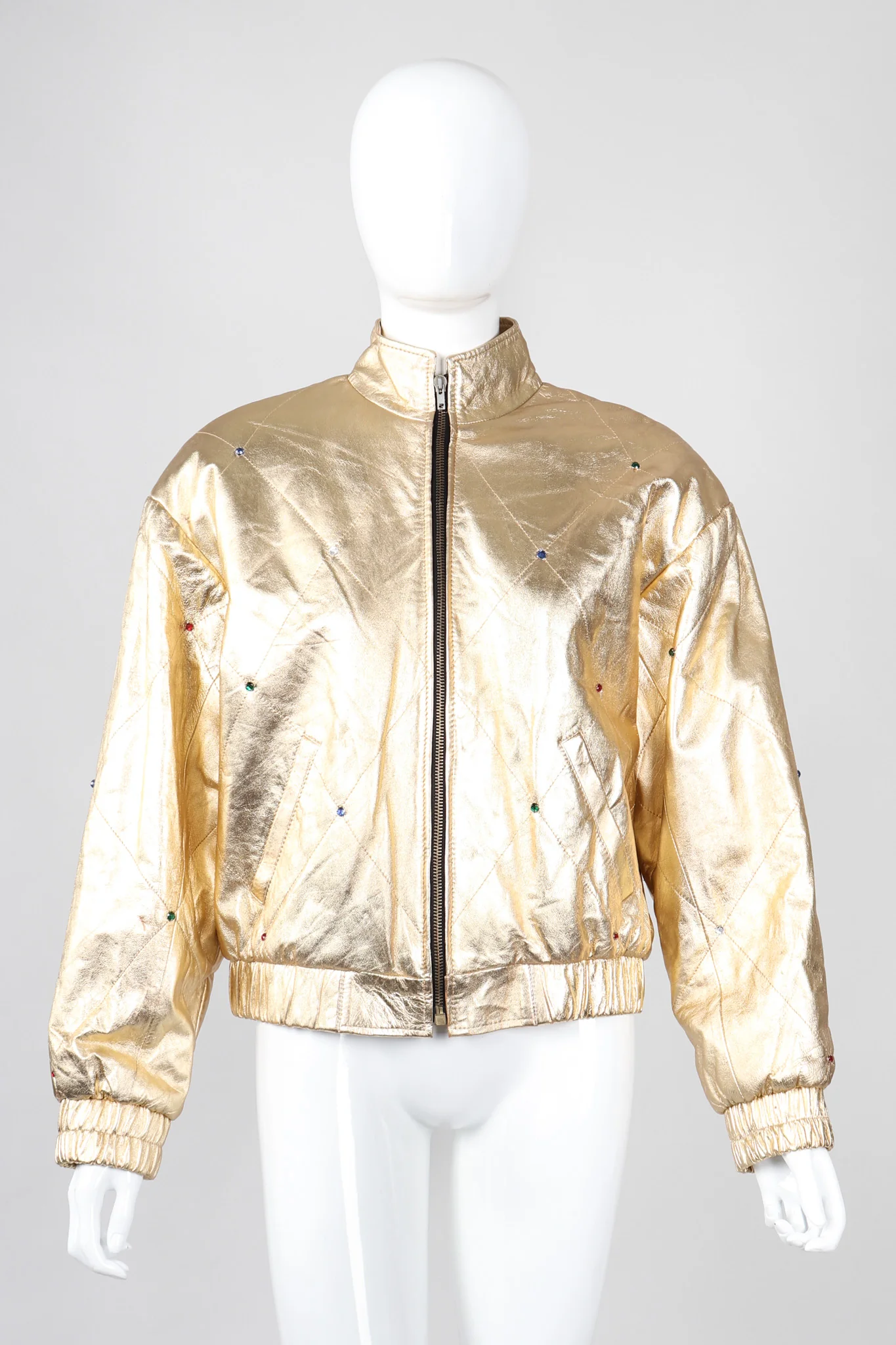 Gold Leather Bomber Jacket - Image 4