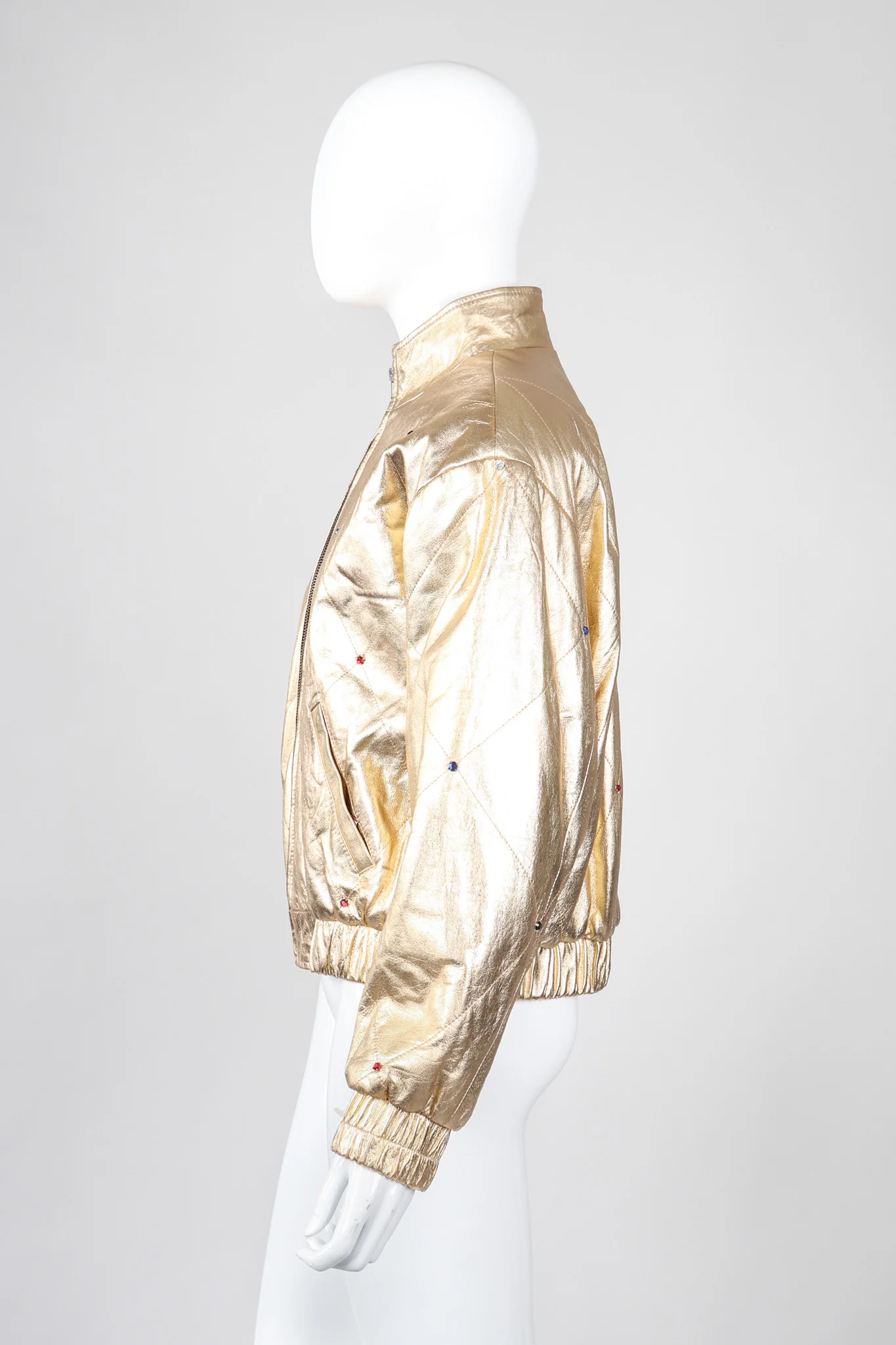 Gold Leather Bomber Jacket - Image 6