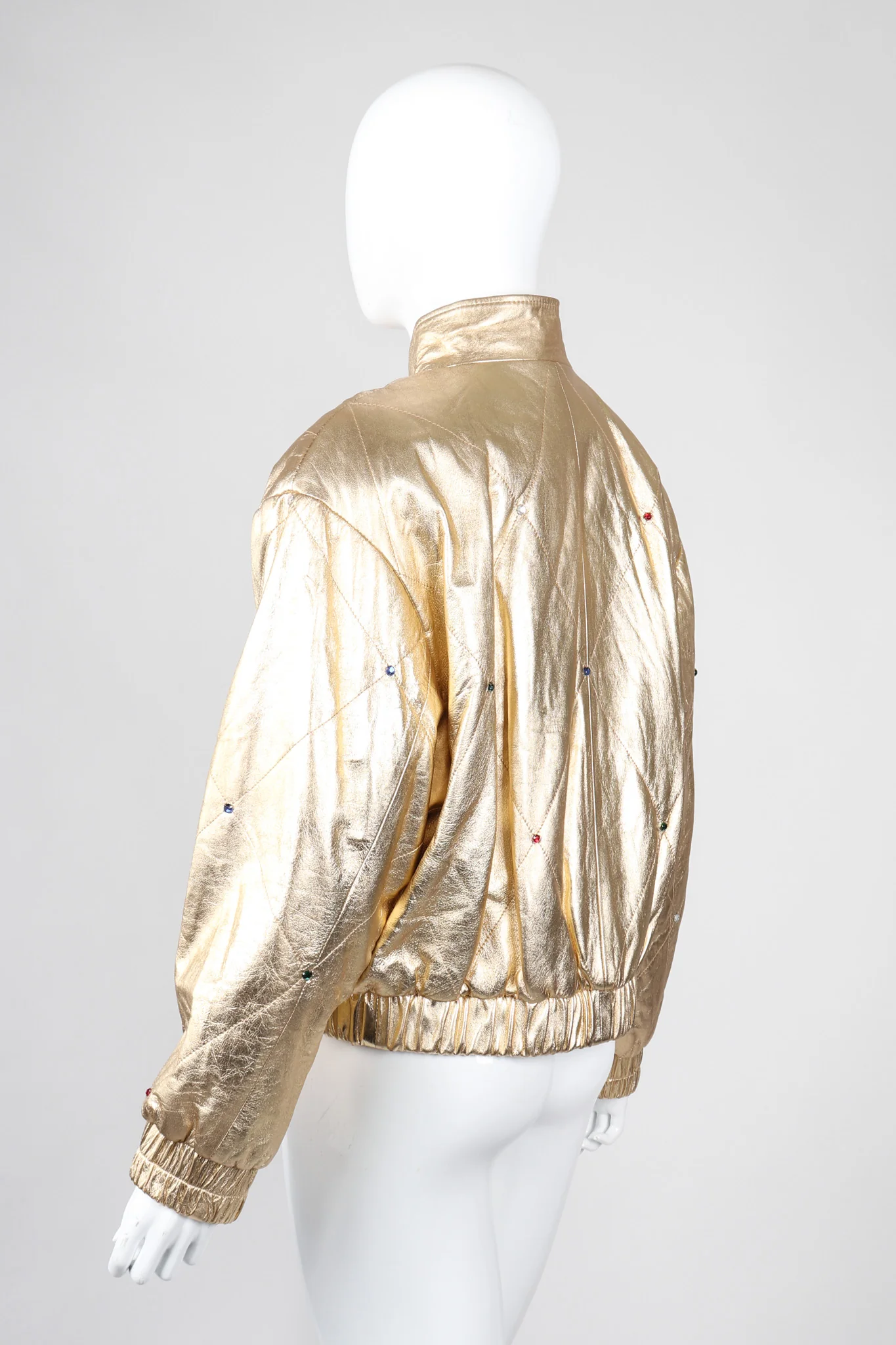 Gold Leather Bomber Jacket - Image 7