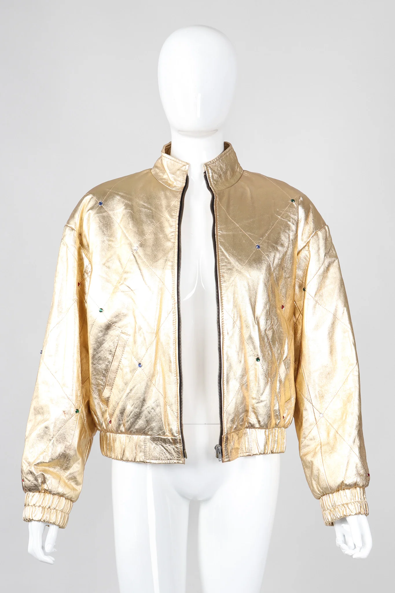 Gold Leather Bomber Jacket - Image 9