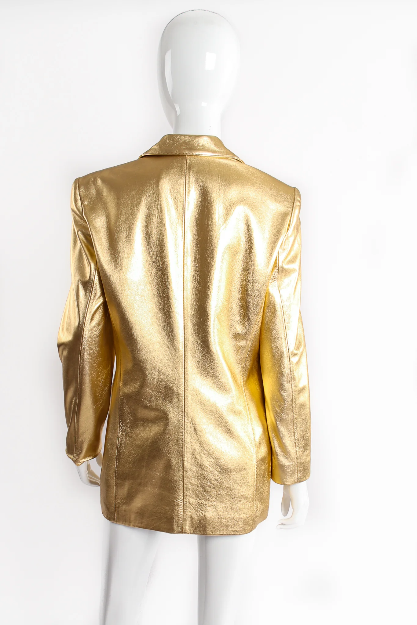 Gold Leather Double Breasted Jacket - Image 4