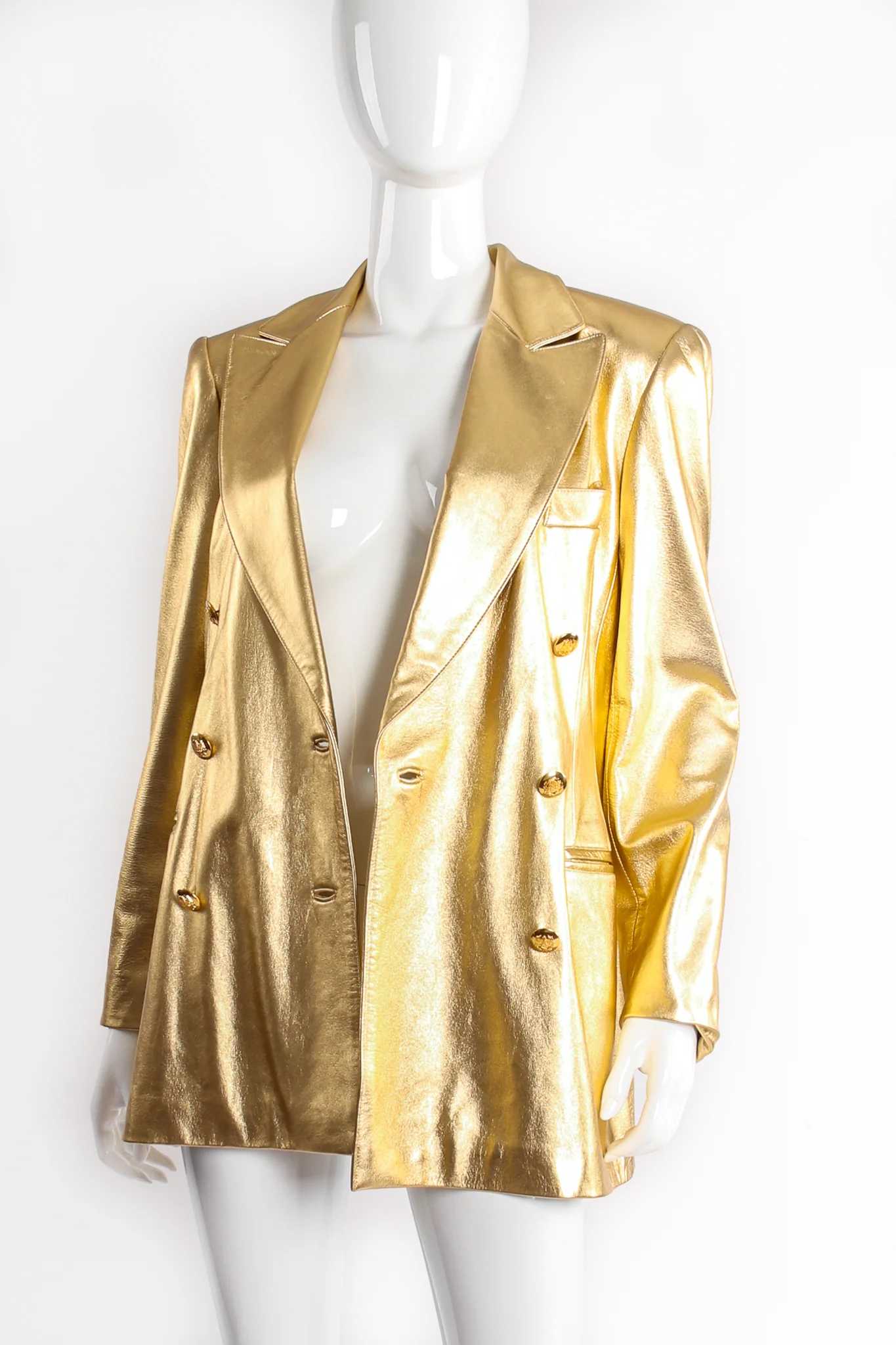 Gold Leather Double Breasted Jacket - Image 5