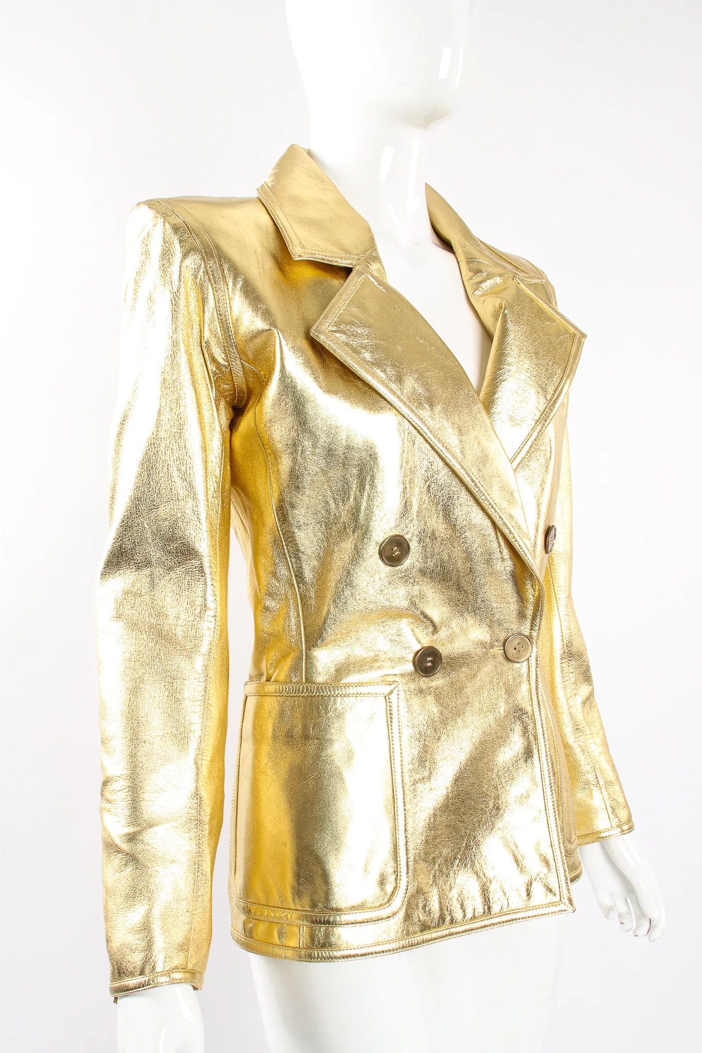 Gold Leather Lamé Jacket - Image 2