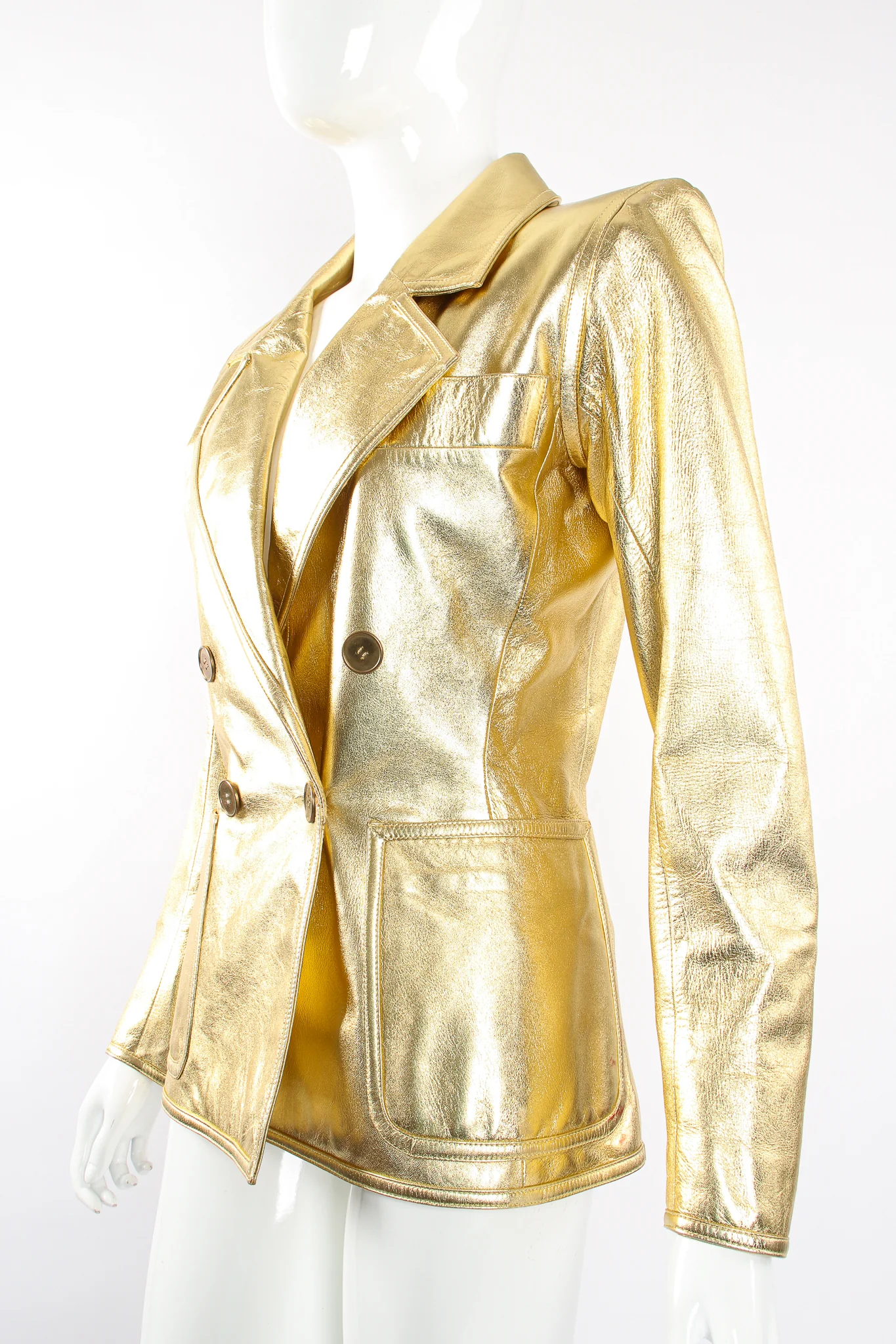 Gold Leather Lamé Jacket - Image 3