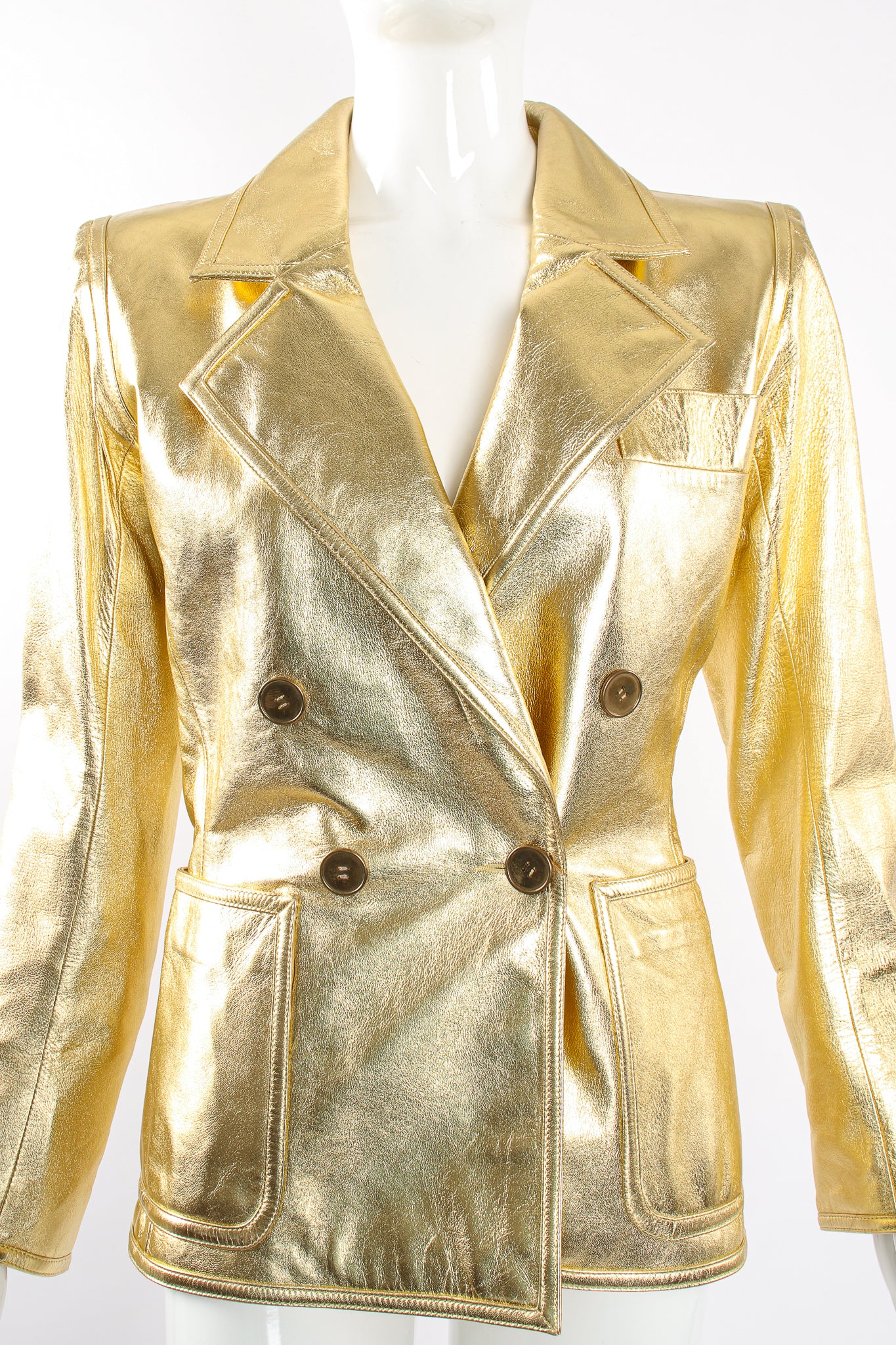 Gold Leather Lamé Jacket - Image 4