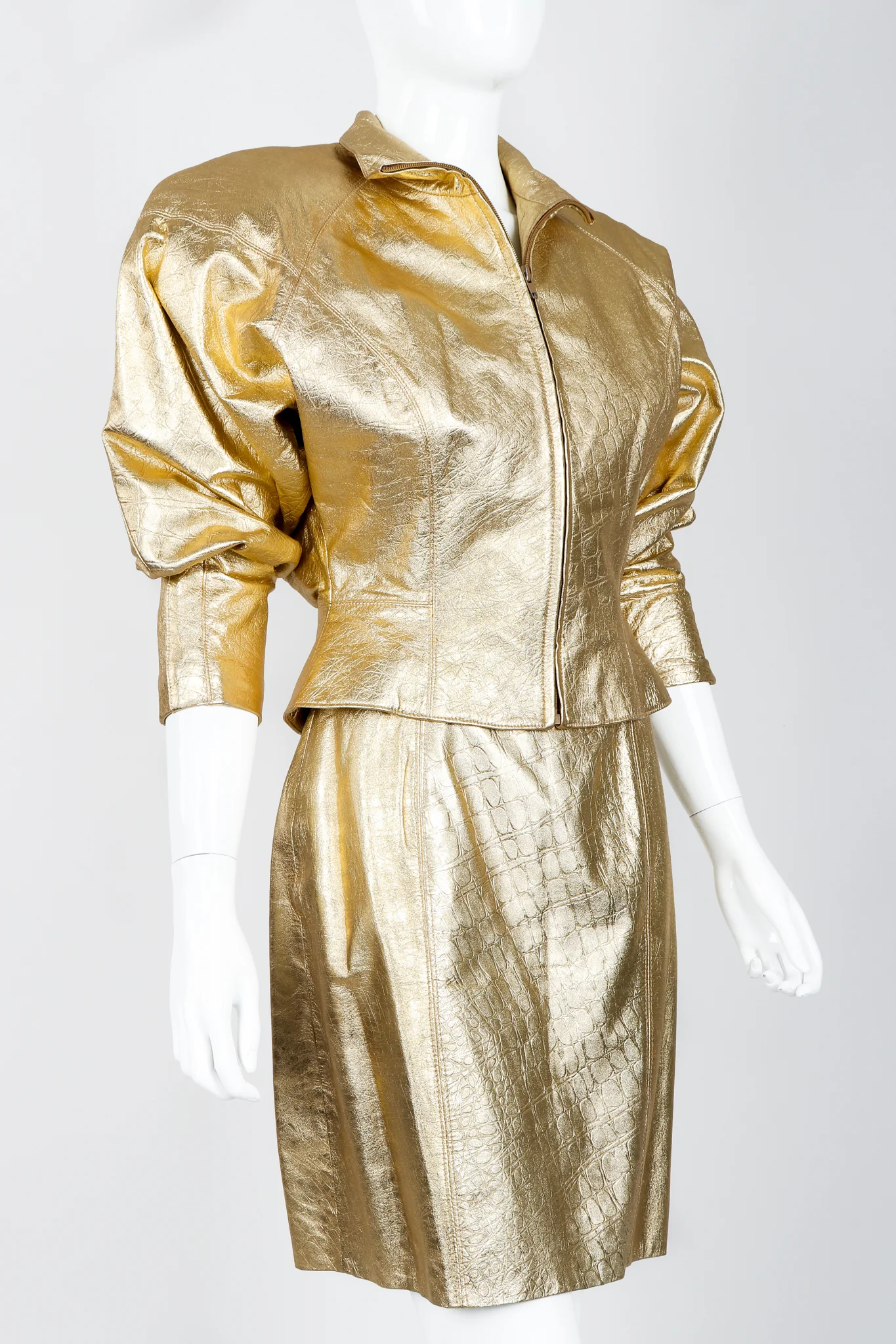 Gold Leather Lamé Jacket & Skirt Set - Image 3