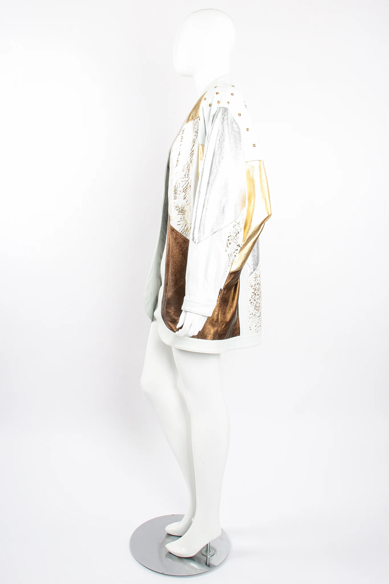 Mixed Metallic Leather Jacket - Image 5