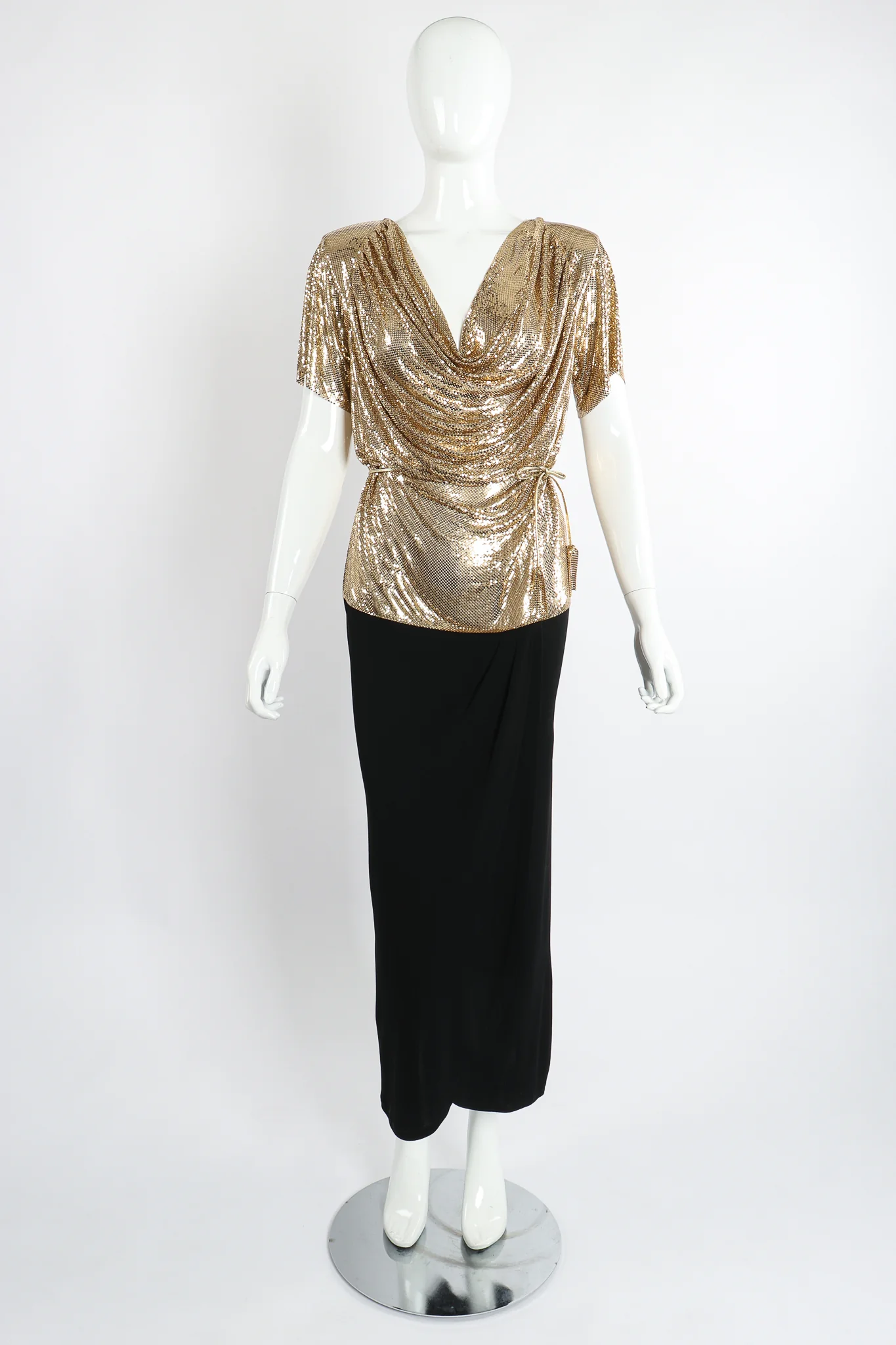 Gold Mesh Draped Cowl Dress - Image 6