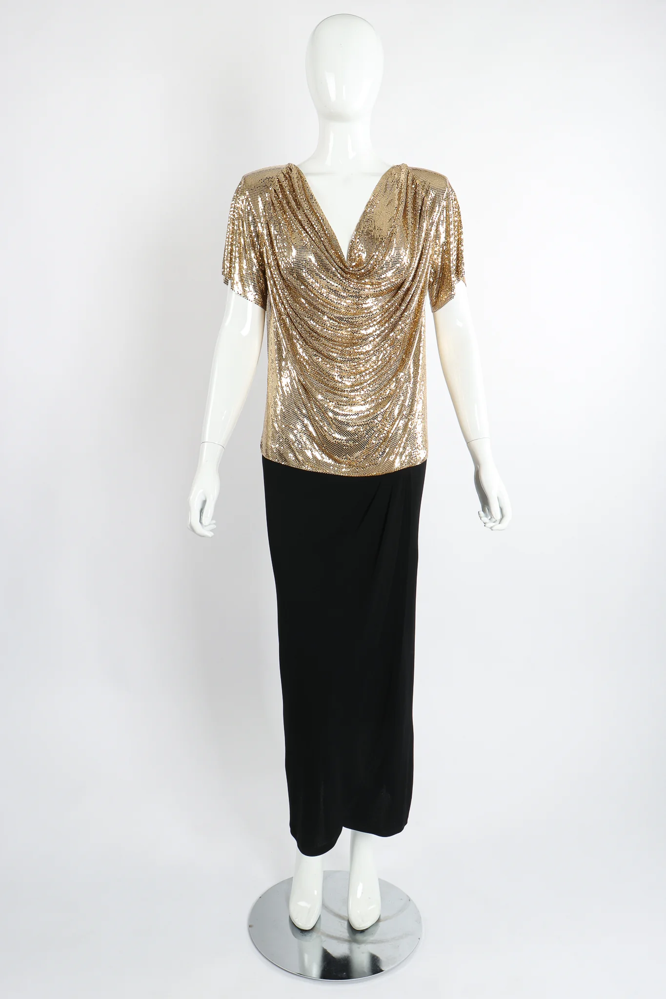 Gold Mesh Draped Cowl Dress - Image 8