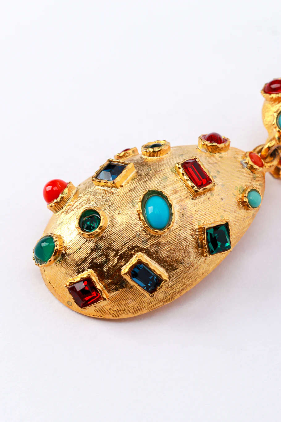 Gold Multi Cabochon Egg Drop Earrings - Image 3