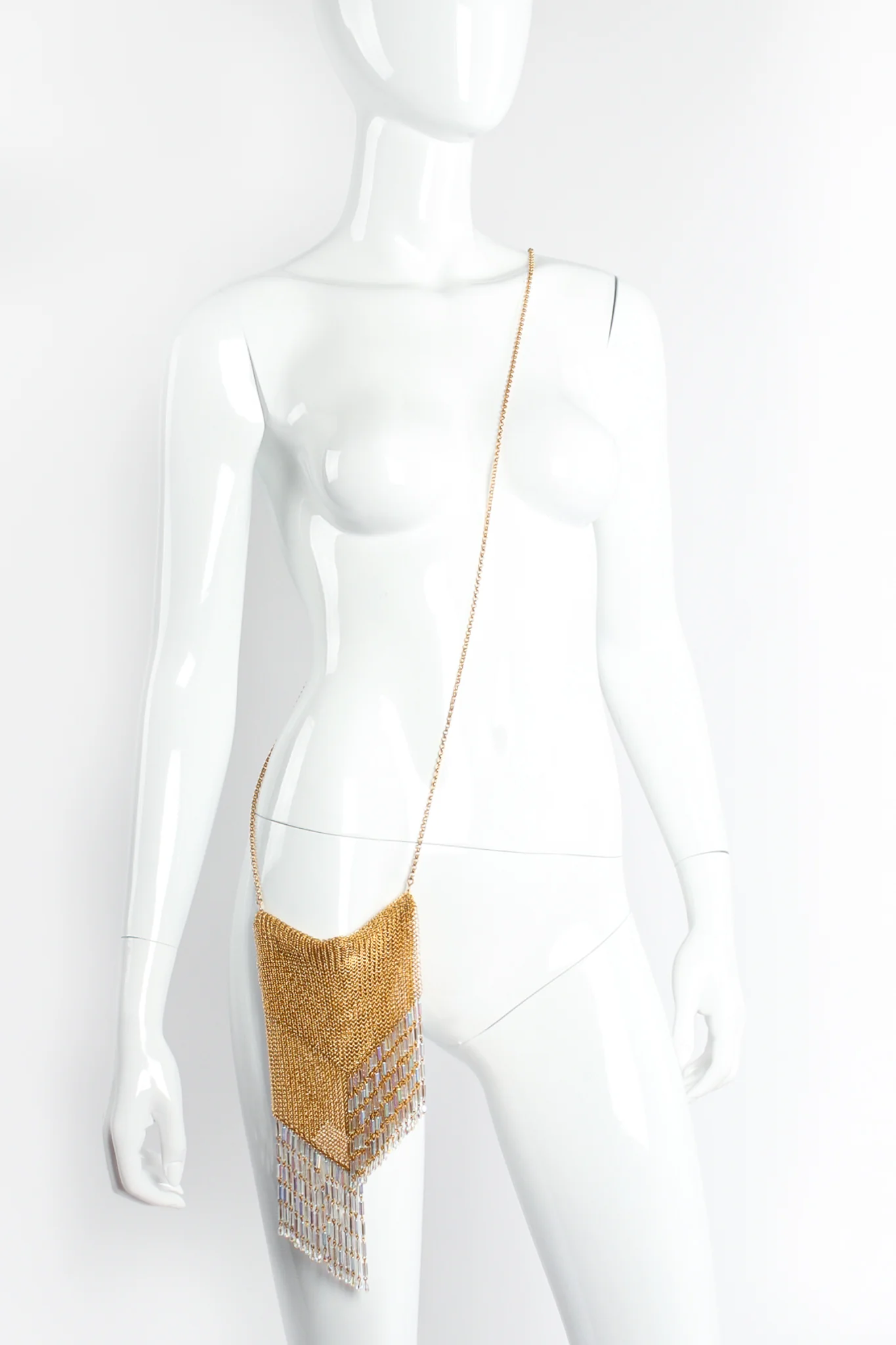 Gold Plated Asymmetrical Mesh Chain Fringe Bag