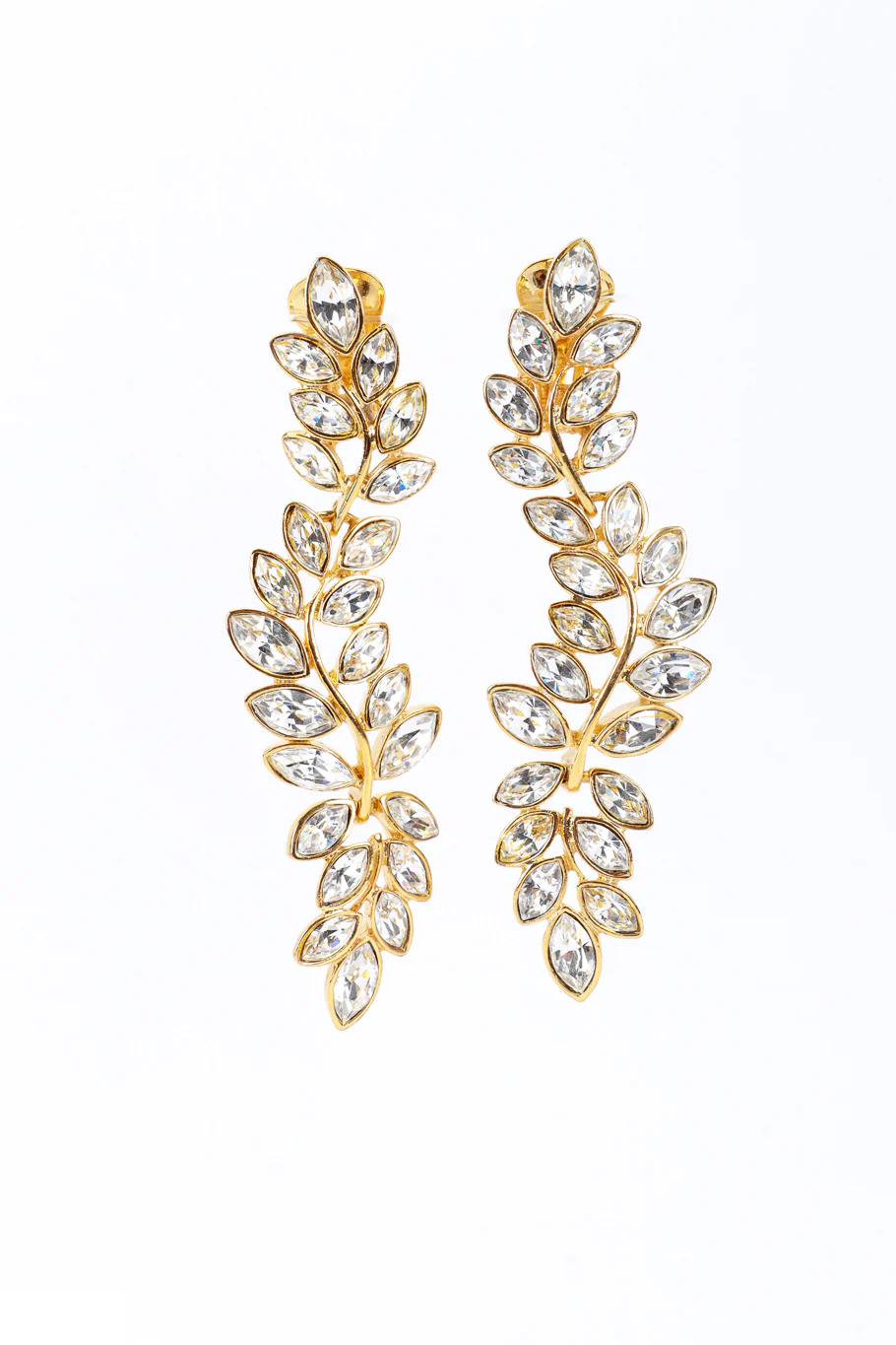 Gold Rhinestone Leaf Drop Earrings