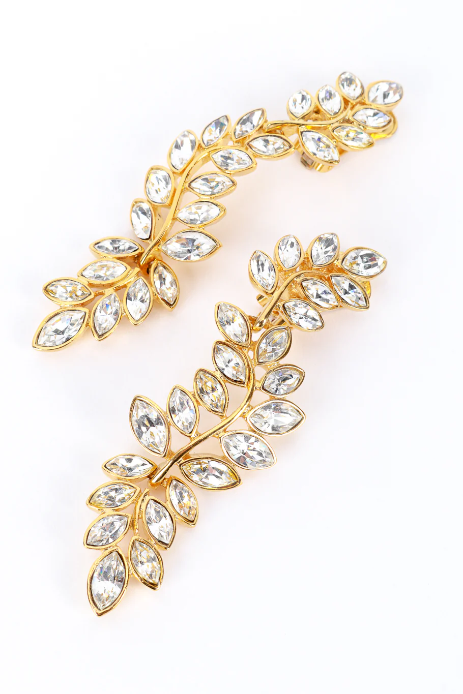 Gold Rhinestone Leaf Drop Earrings - Image 3