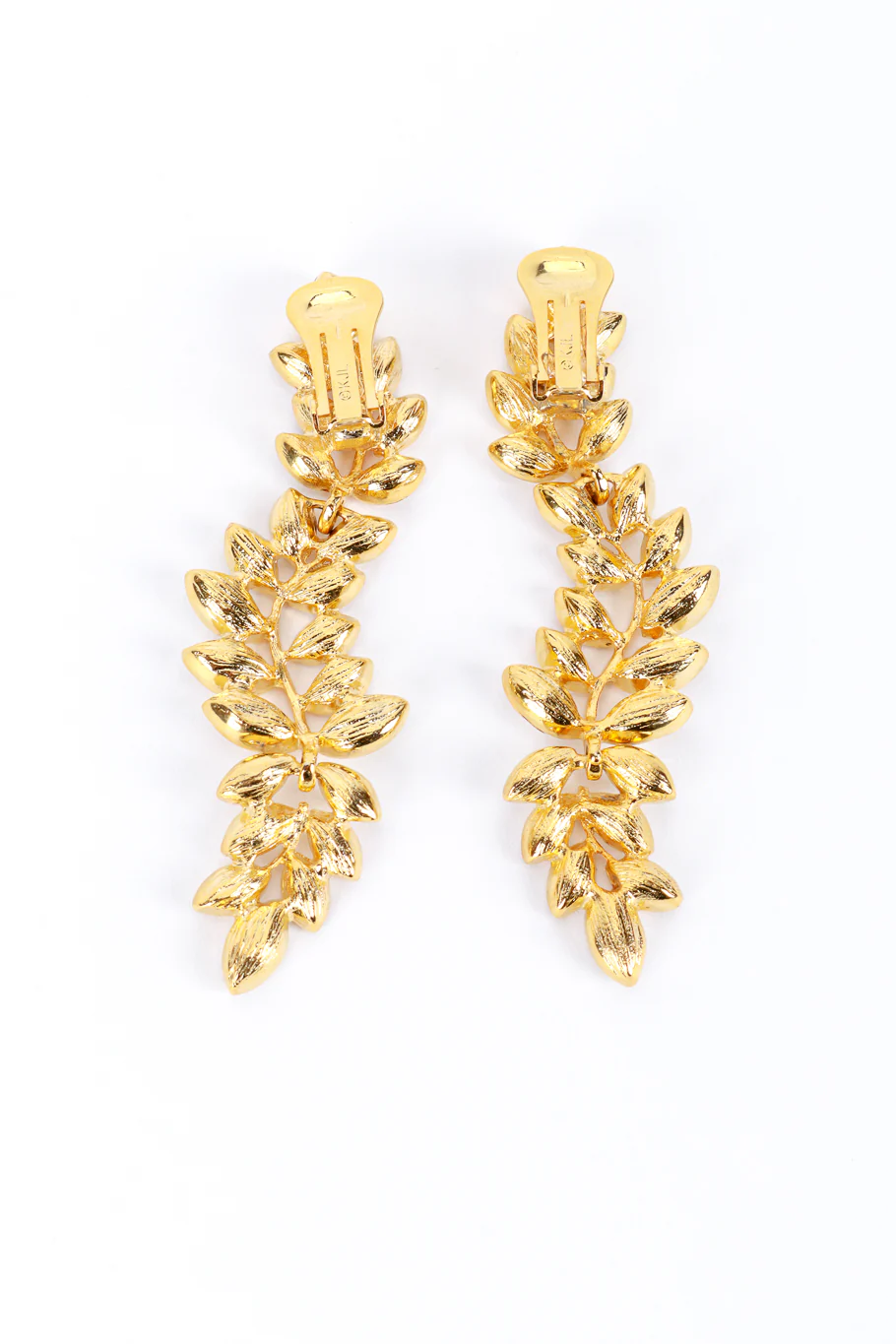 Gold Rhinestone Leaf Drop Earrings - Image 4