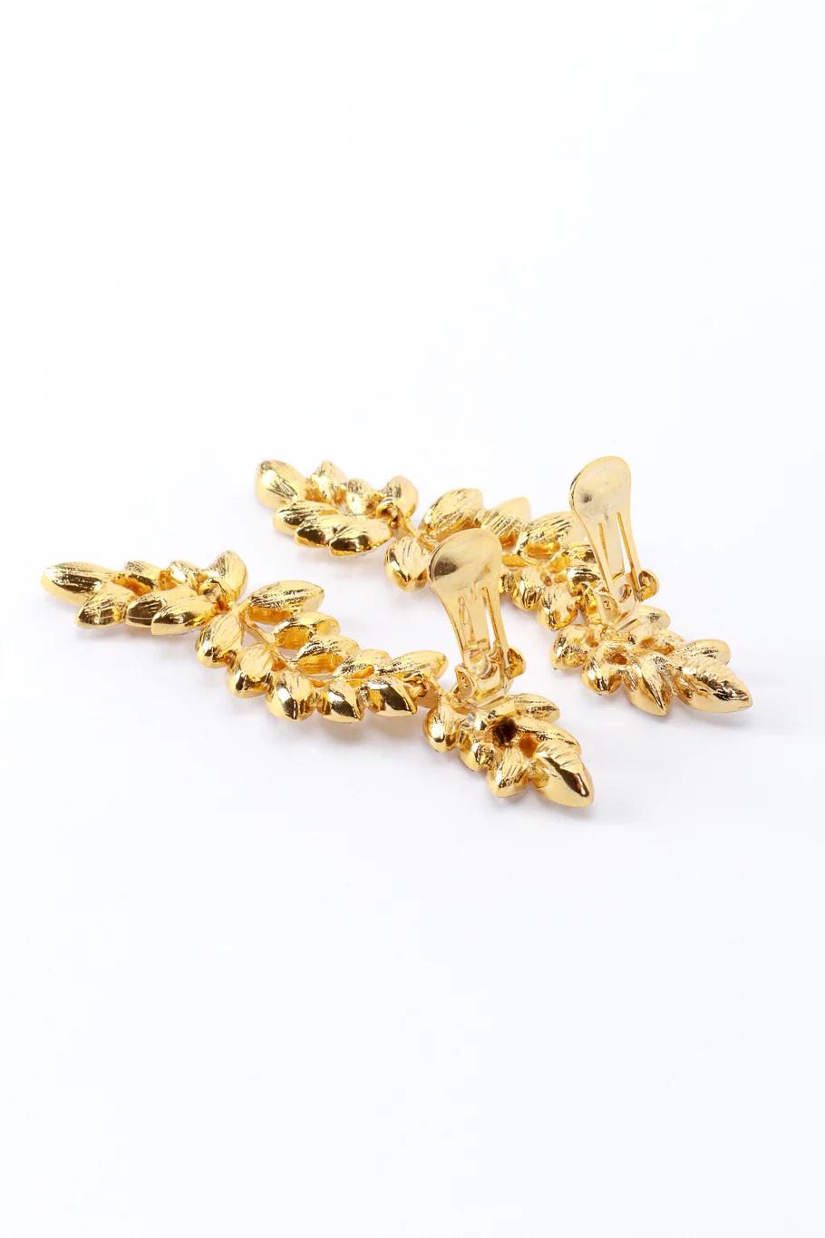 Gold Rhinestone Leaf Drop Earrings - Image 5