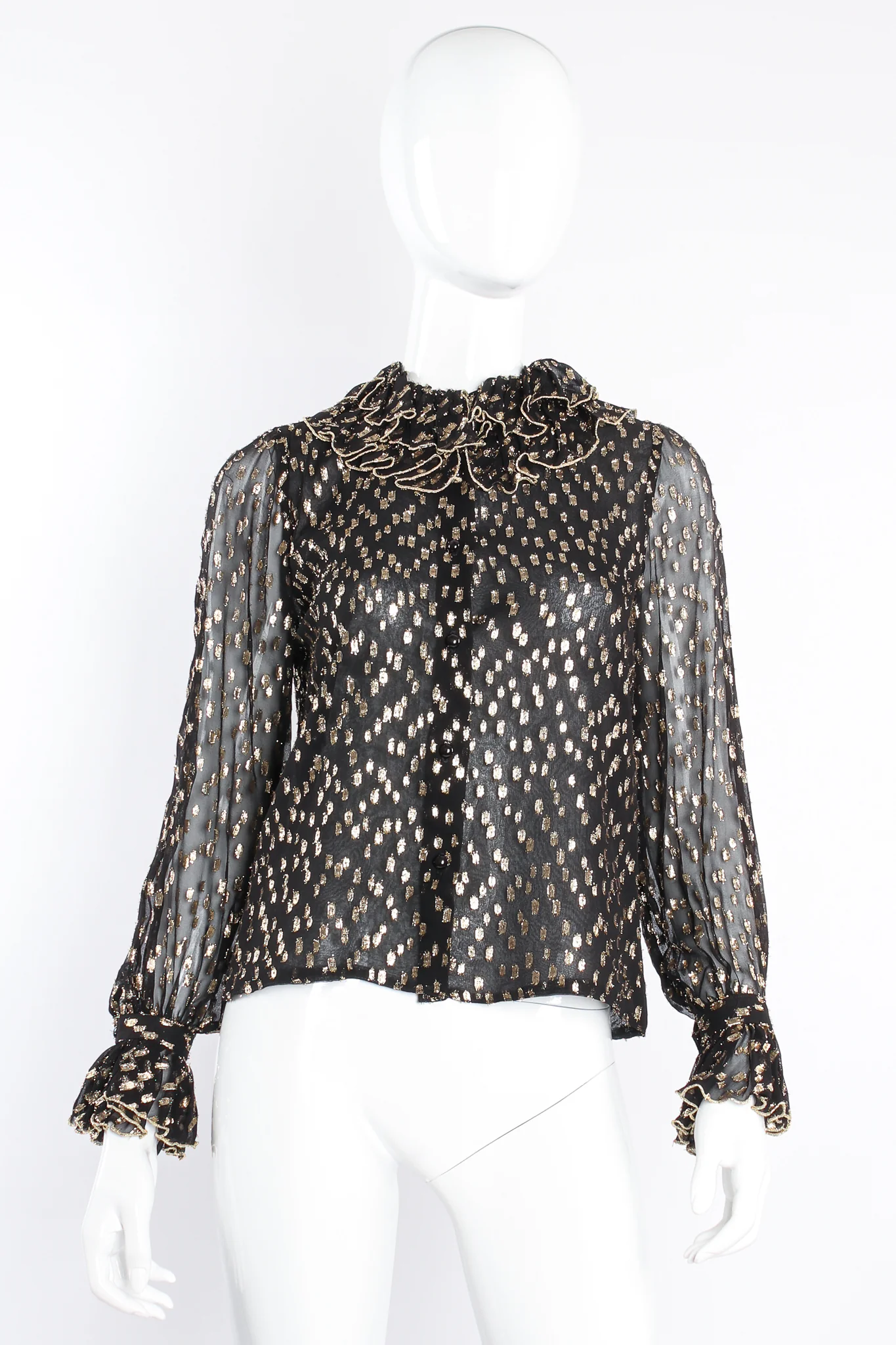 Gold Spotted Ruffle Blouse & Skirt Set - Image 7