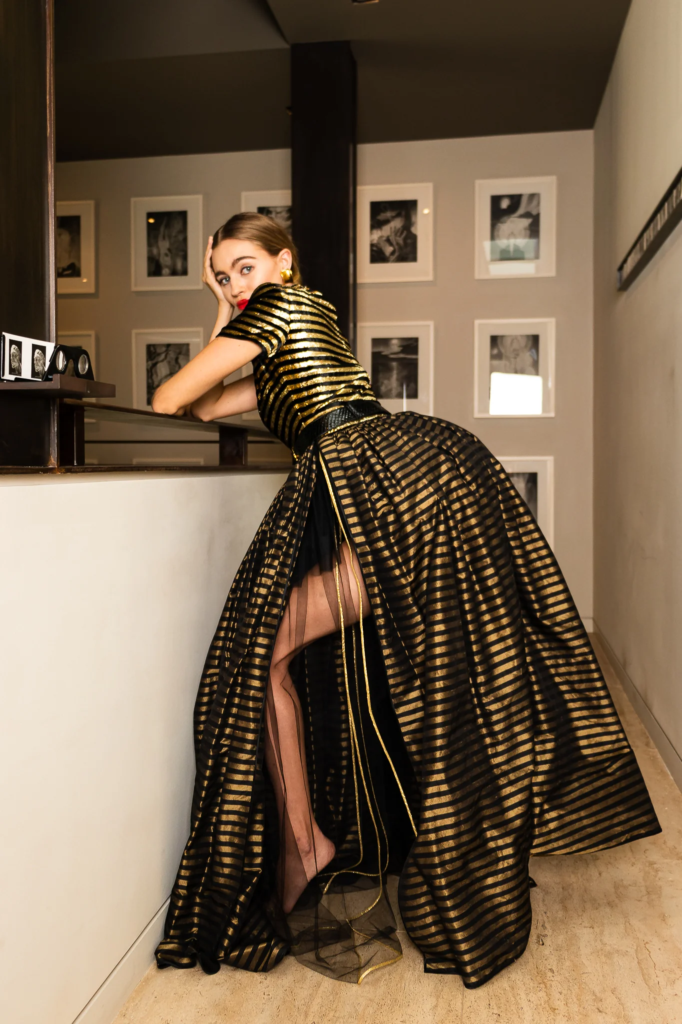 Gold Striped Panel Gown With Shorts - Image 4