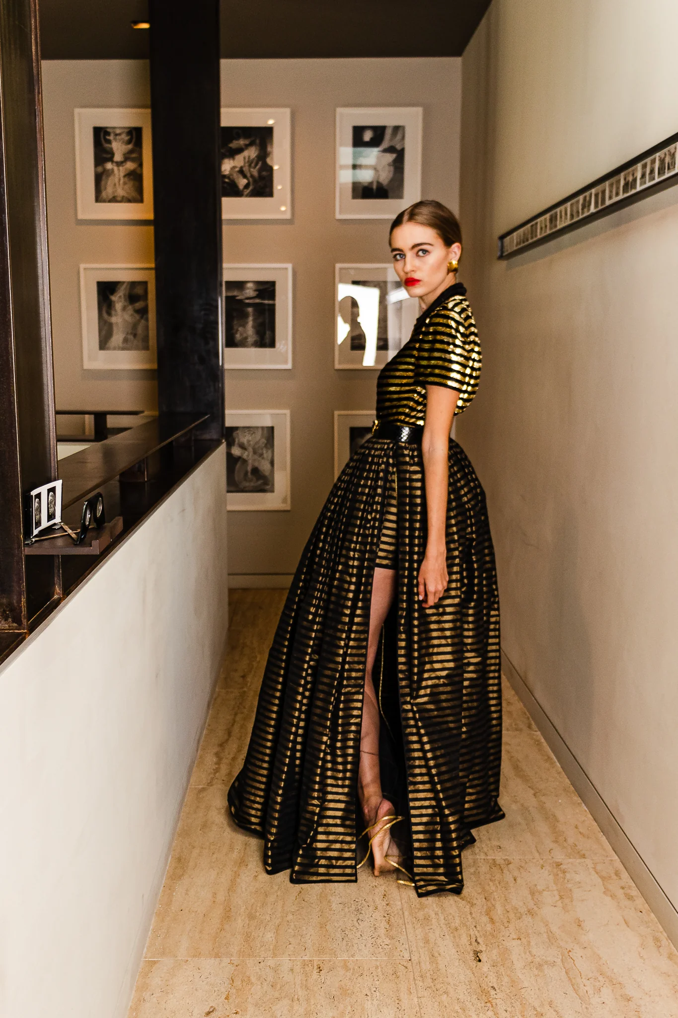 Gold Striped Panel Gown With Shorts - Image 6