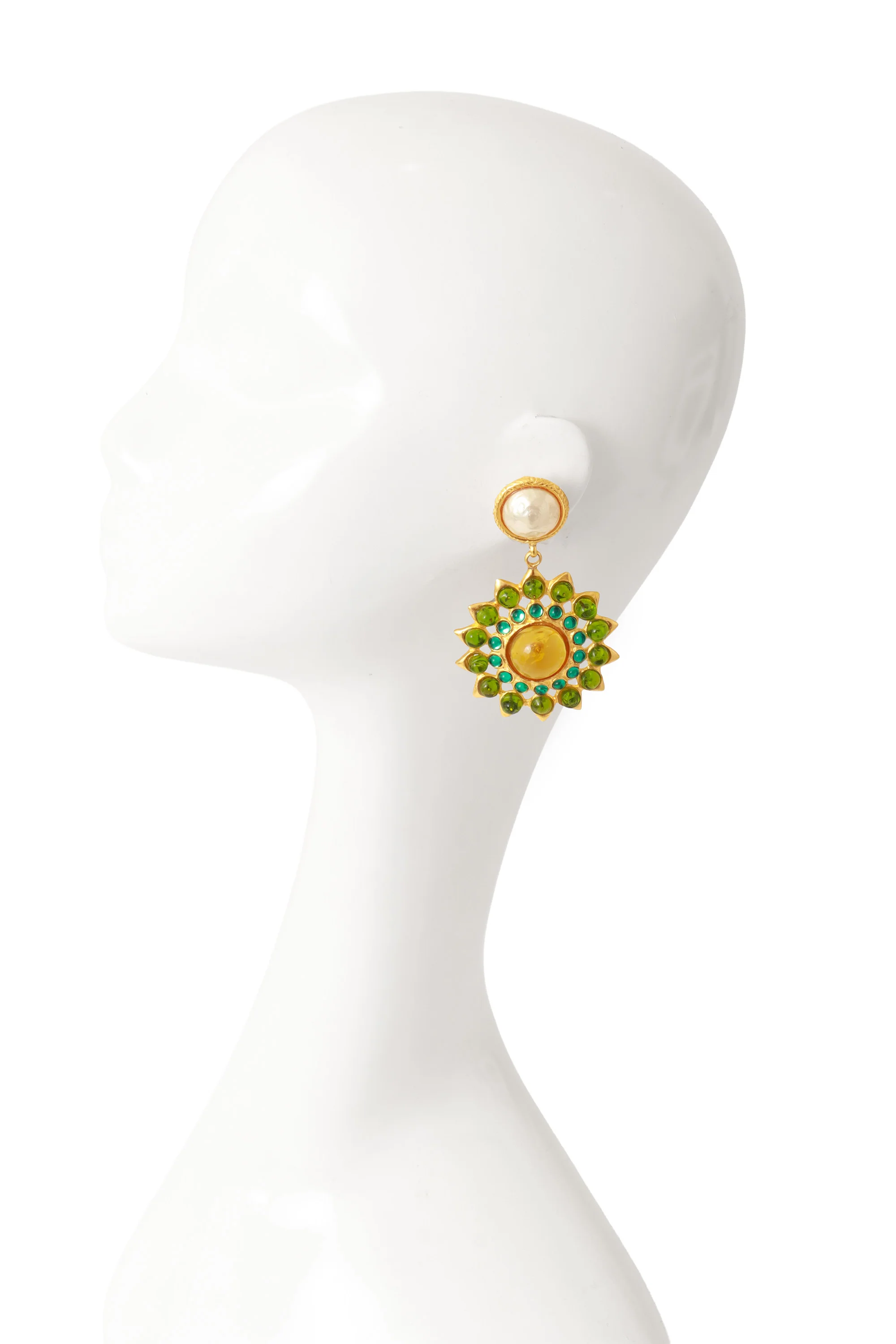 Glass Stone Sunburst Earrings - Image 2