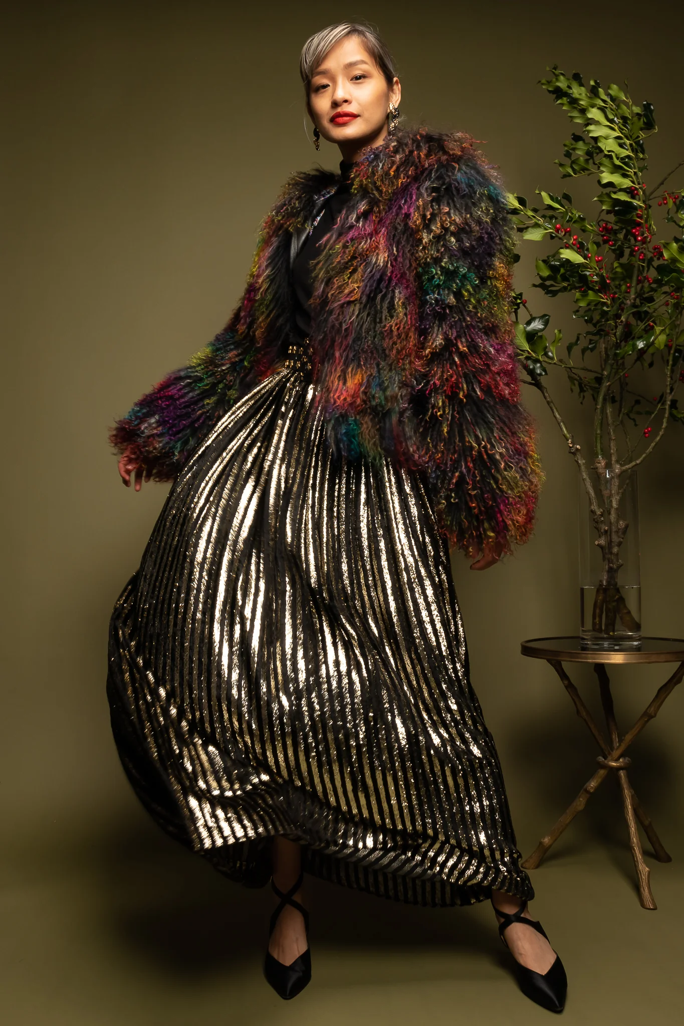 Gold Velvet Lamé Striped Skirt - Image 2