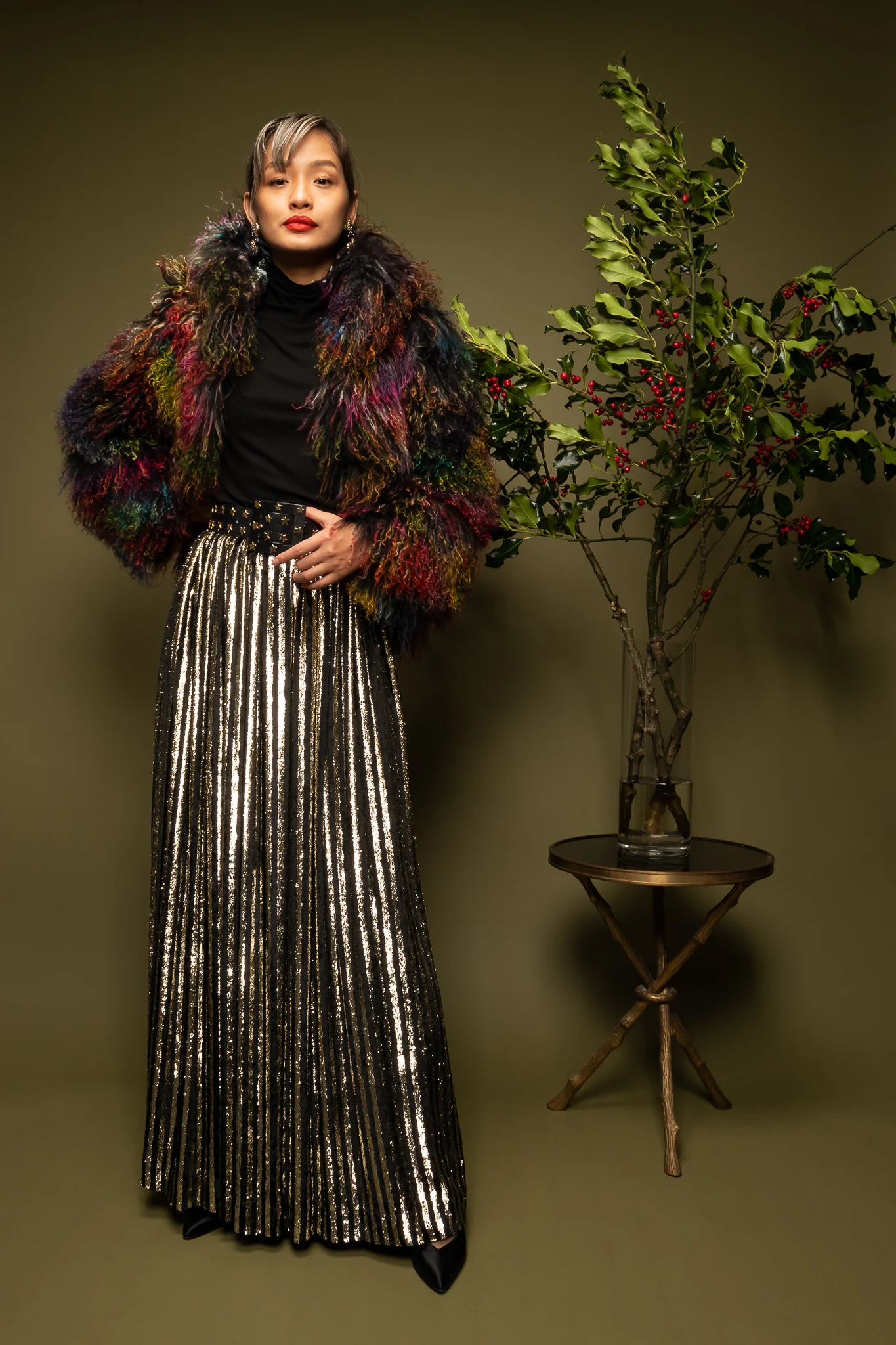 Gold Velvet Lamé Striped Skirt - Image 3
