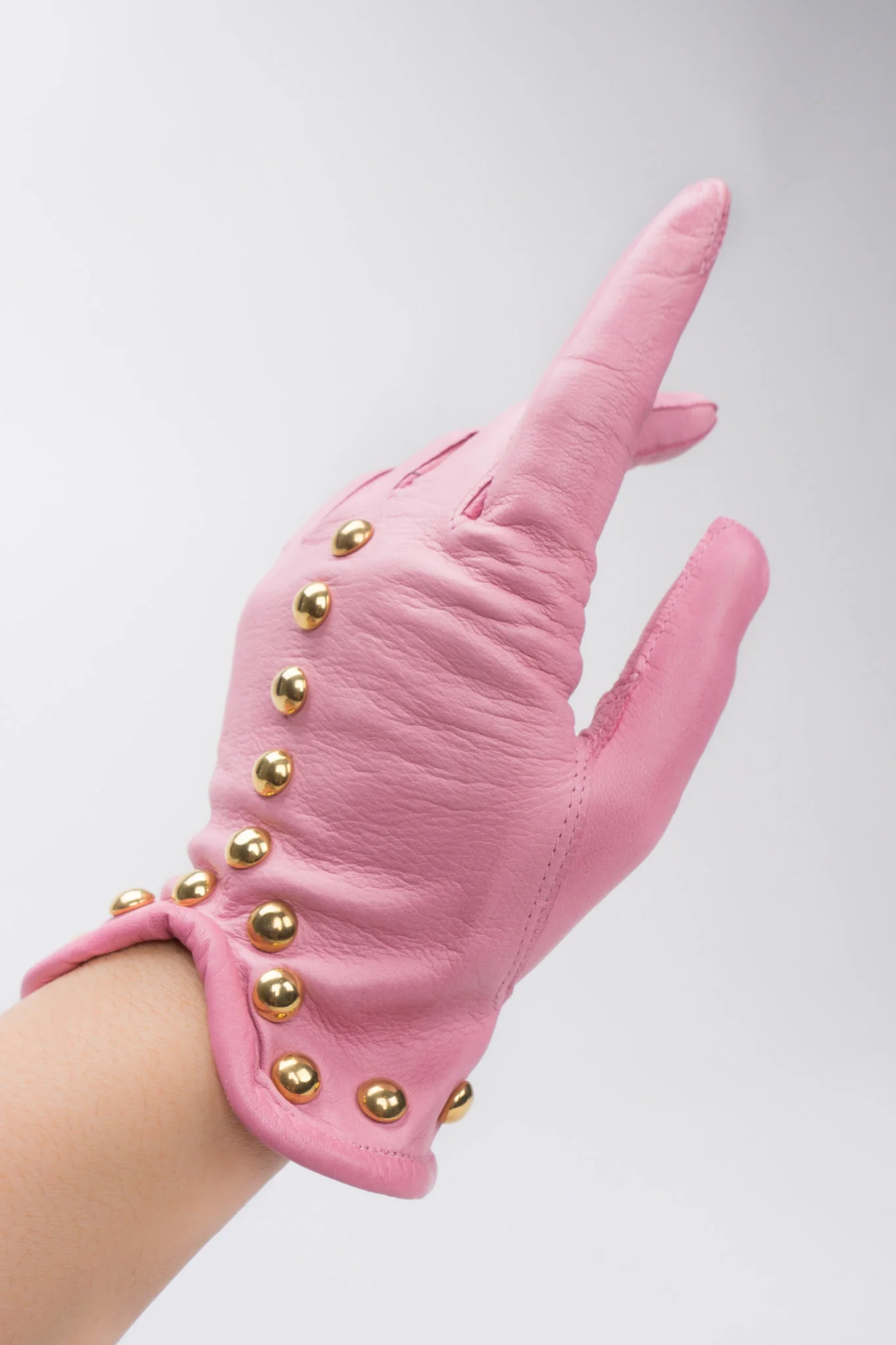 Gold Y-Stud Leather Gloves - Image 2