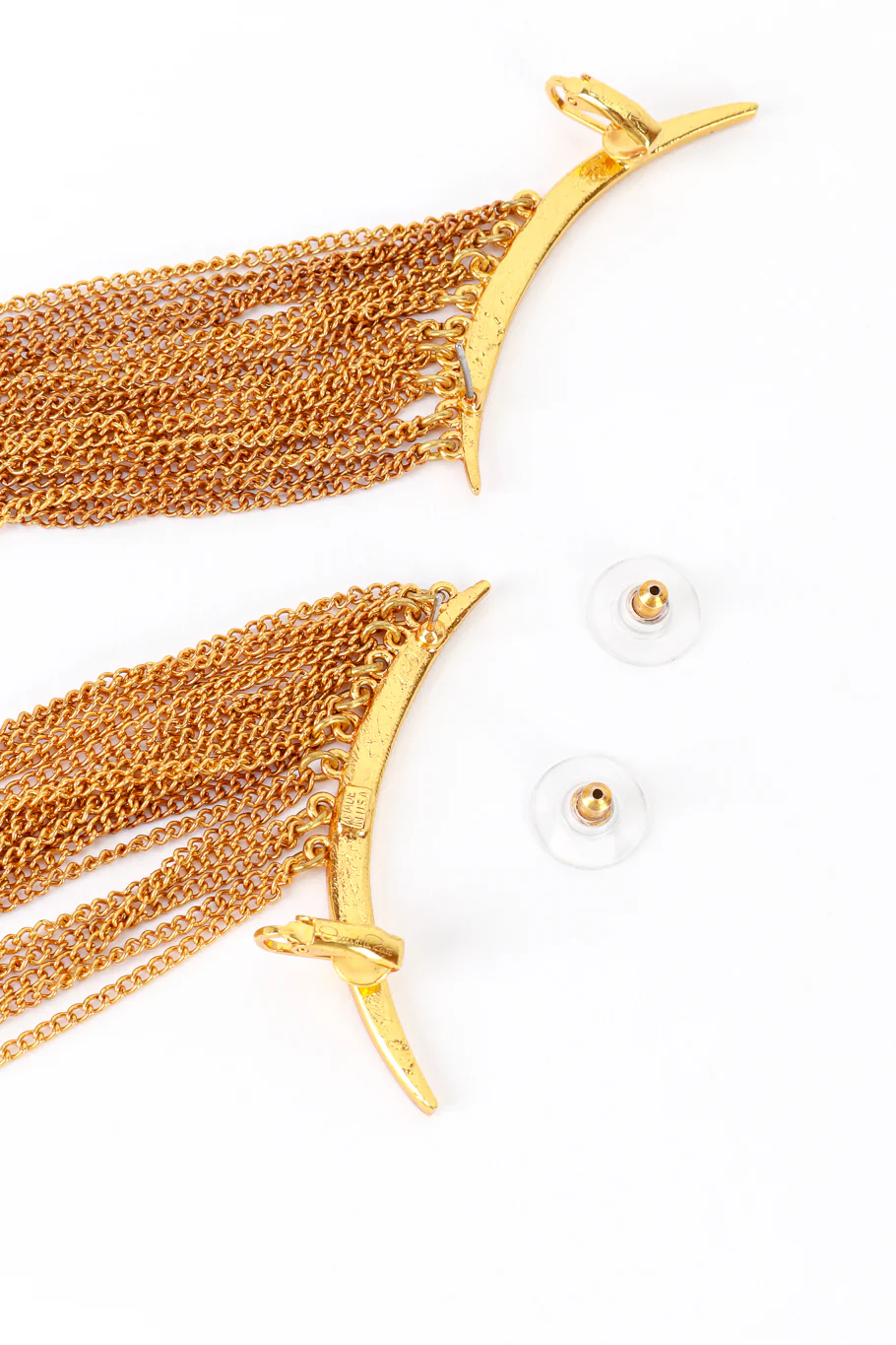 Golden Crescent Moon & Falling Fringe Crawler Earrings - Image 4
