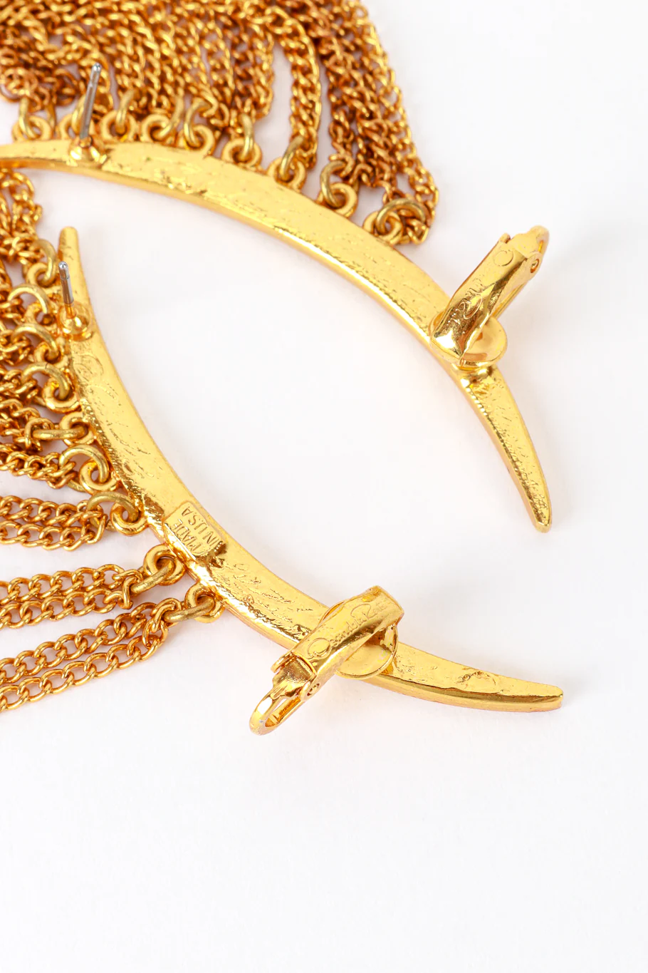 Golden Crescent Moon & Falling Fringe Crawler Earrings - Image 5