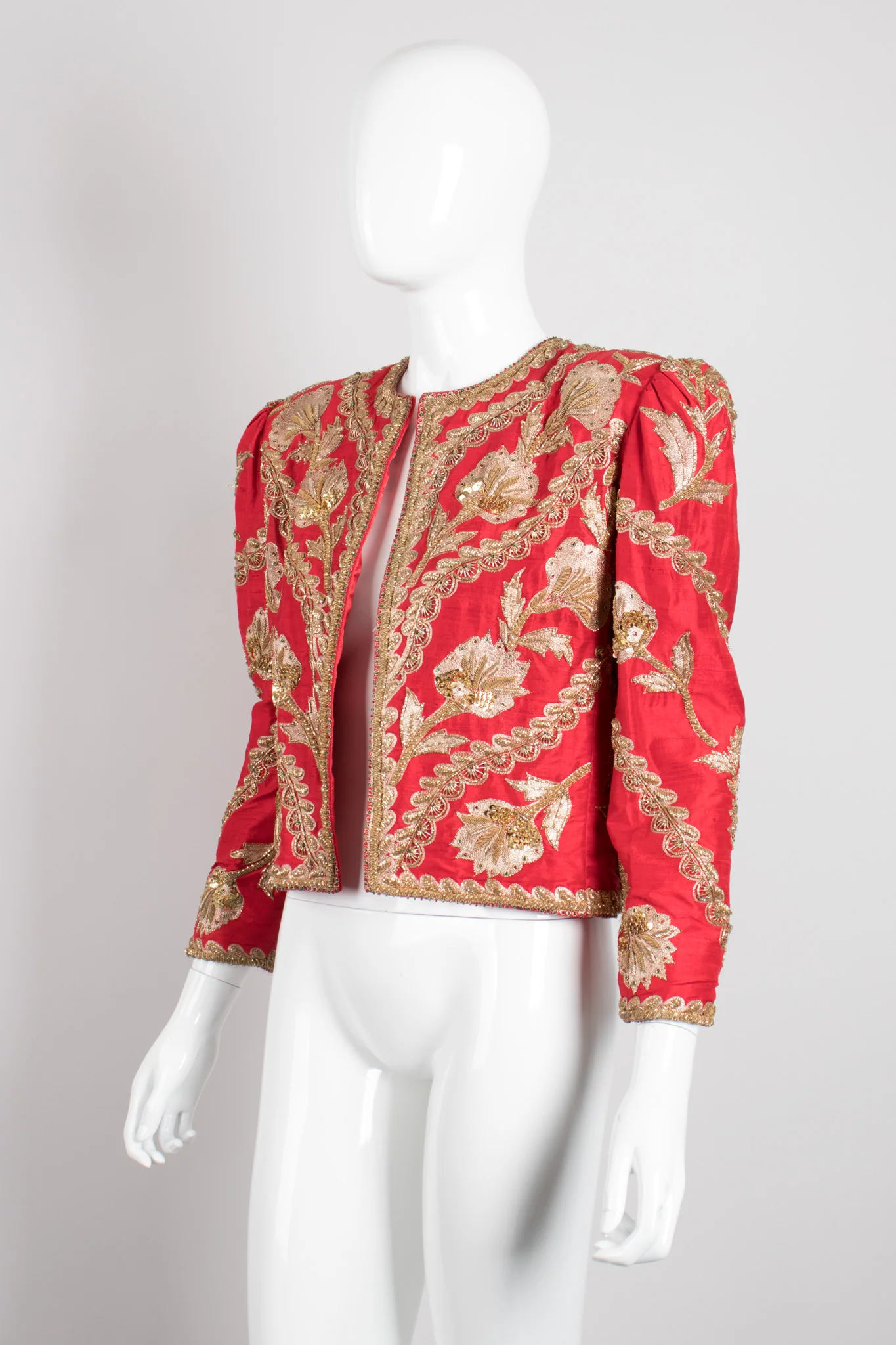 Golden Floral Embellished Silk Jacket - Image 3