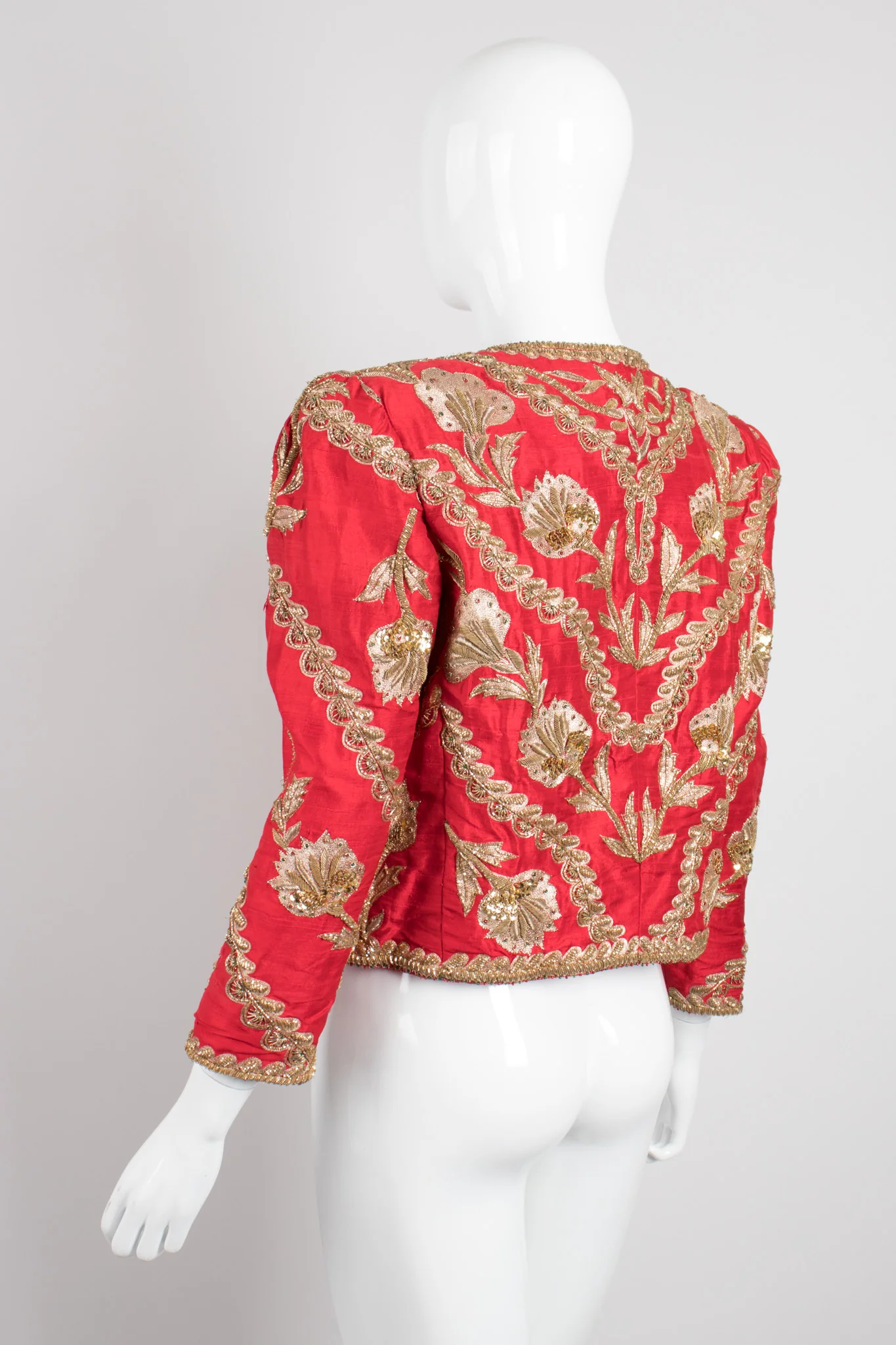 Golden Floral Embellished Silk Jacket - Image 5
